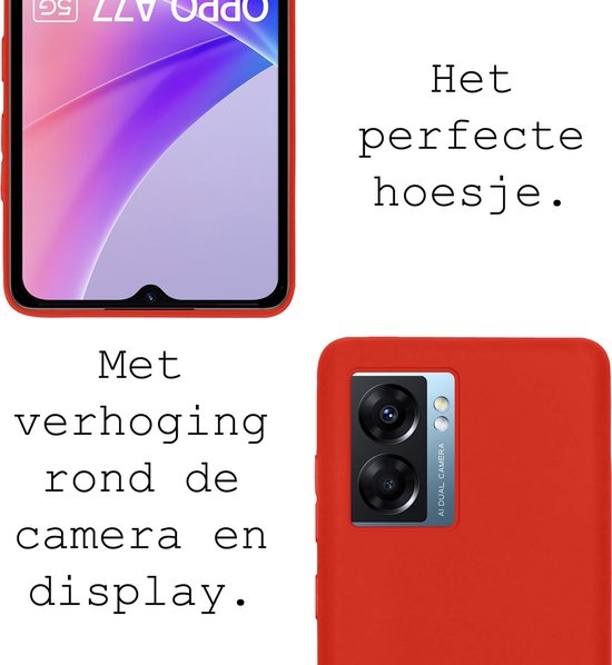 BASEY. Hoes Geschikt voor OPPO A77 Hoesje Siliconen Back Cover Case Met Screenprotector - Hoesje Geschikt voor OPPO A77 Hoes Cover Hoesje - Rood