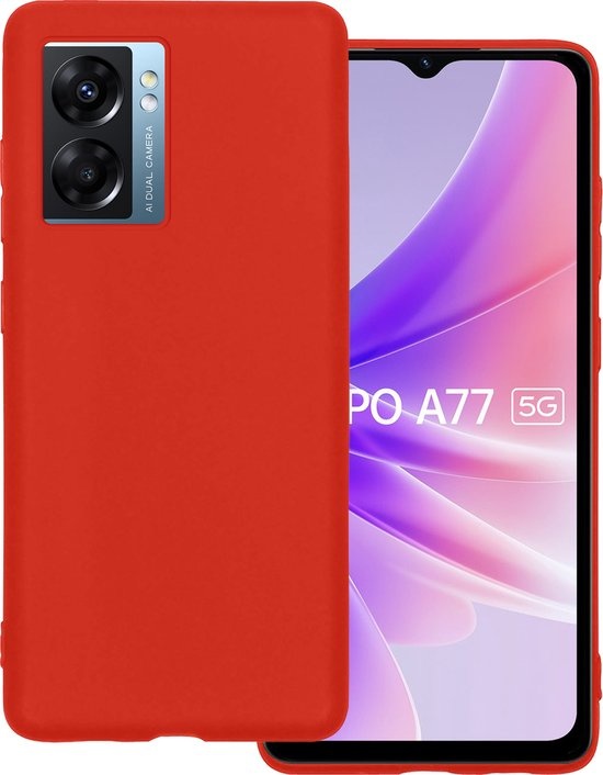 BASEY. Hoes Geschikt voor OPPO A77 Hoesje Siliconen Back Cover Case Met Screenprotector - Hoesje Geschikt voor OPPO A77 Hoes Cover Hoesje - Rood