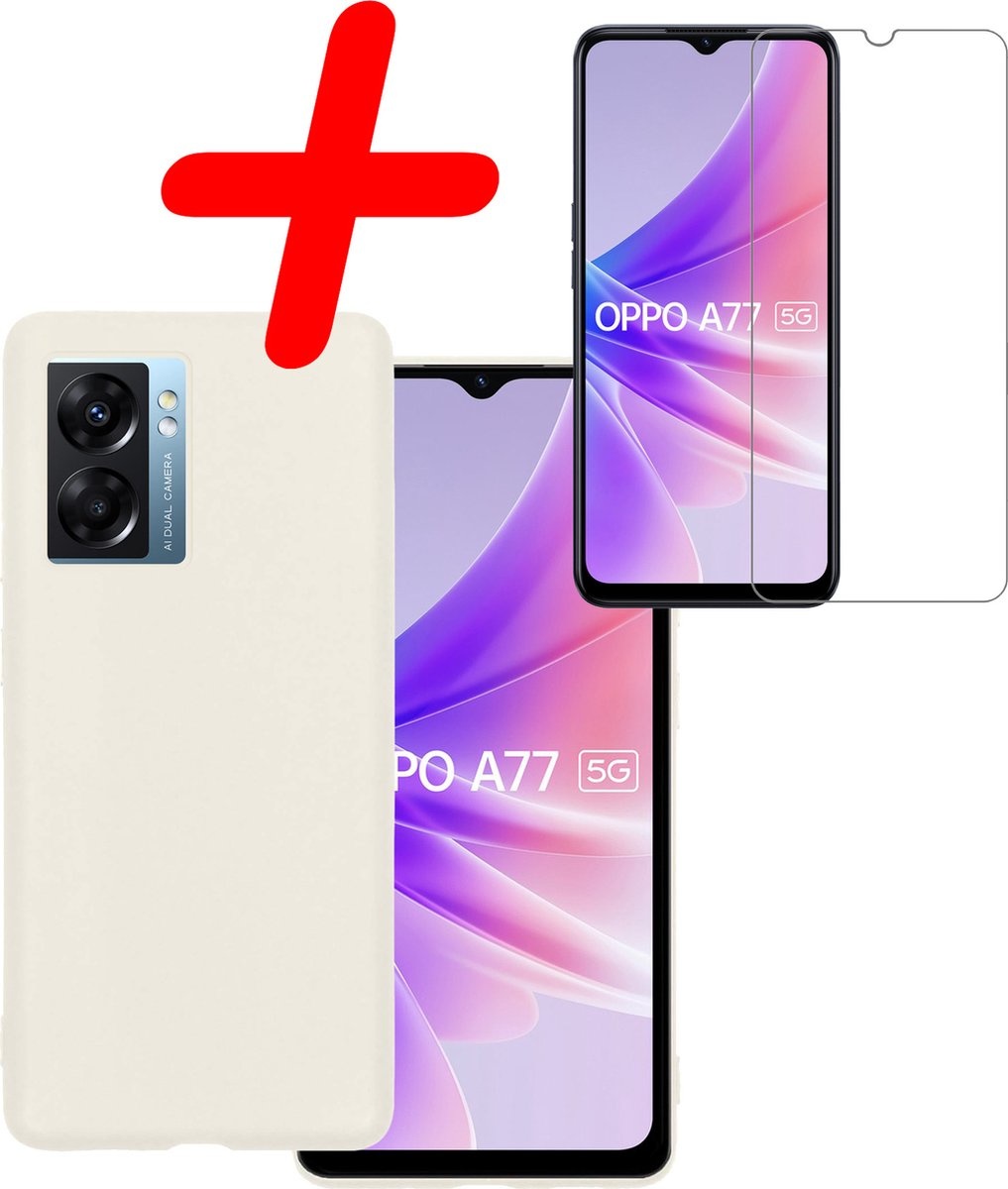 BASEY. Hoes Geschikt voor OPPO A77 Hoesje Siliconen Back Cover Case Met Screenprotector - Hoesje Geschikt voor OPPO A77 Hoes Cover Hoesje - Wit