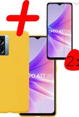 OPPO A77 Hoesje Siliconen Back Cover Case Met 2x Screenprotector - OPPO A77 Hoes Silicone Case Hoesje - Geel