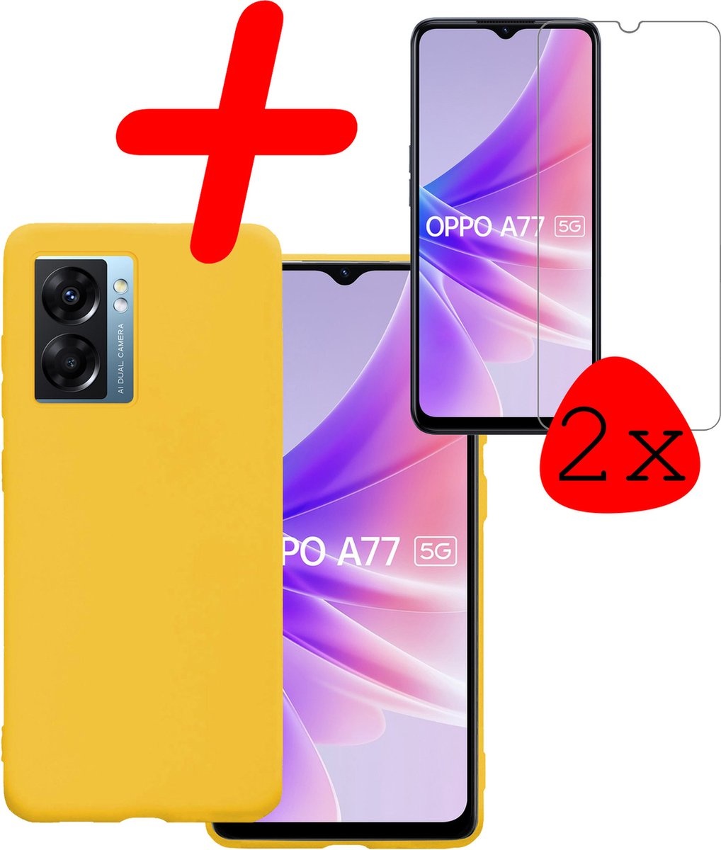 BASEY. Hoes Geschikt voor OPPO A77 Hoesje Siliconen Back Cover Case Met 2x Screenprotector - Hoesje Geschikt voor OPPO A77 Hoes Cover Hoesje - Geel