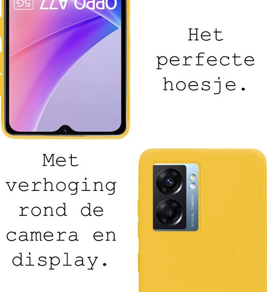 BASEY. Hoes Geschikt voor OPPO A77 Hoesje Siliconen Back Cover Case Met 2x Screenprotector - Hoesje Geschikt voor OPPO A77 Hoes Cover Hoesje - Geel