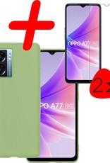 BASEY. Hoes Geschikt voor OPPO A77 Hoesje Siliconen Back Cover Case Met 2x Screenprotector - Hoesje Geschikt voor OPPO A77 Hoes Cover Hoesje - Groen