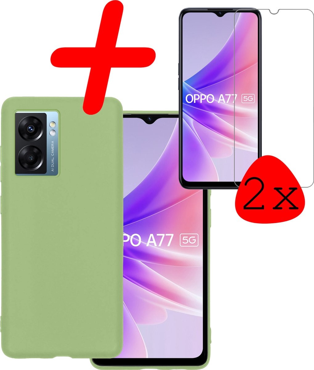 BASEY. Hoes Geschikt voor OPPO A77 Hoesje Siliconen Back Cover Case Met 2x Screenprotector - Hoesje Geschikt voor OPPO A77 Hoes Cover Hoesje - Groen