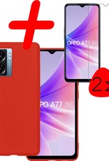 BASEY. Hoes Geschikt voor OPPO A77 Hoesje Siliconen Back Cover Case Met 2x Screenprotector - Hoesje Geschikt voor OPPO A77 Hoes Cover Hoesje - Rood