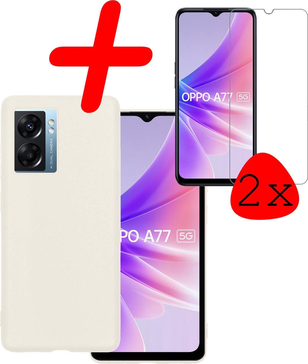 OPPO A77 Hoesje Siliconen Back Cover Case Met 2x Screenprotector - OPPO A77 Hoes Silicone Case Hoesje - Wit