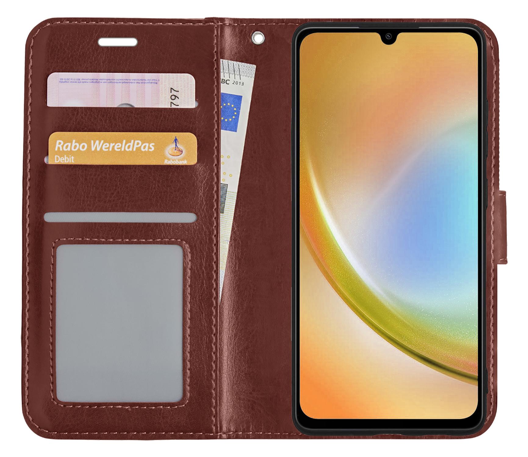 BASEY. Hoes Geschikt voor Samsung A34 Hoesje Bookcase Hoes Flip Case Book Cover - Hoesje Geschikt voor Samsung Galaxy A34 Hoes Book Case Hoesje - Bruin