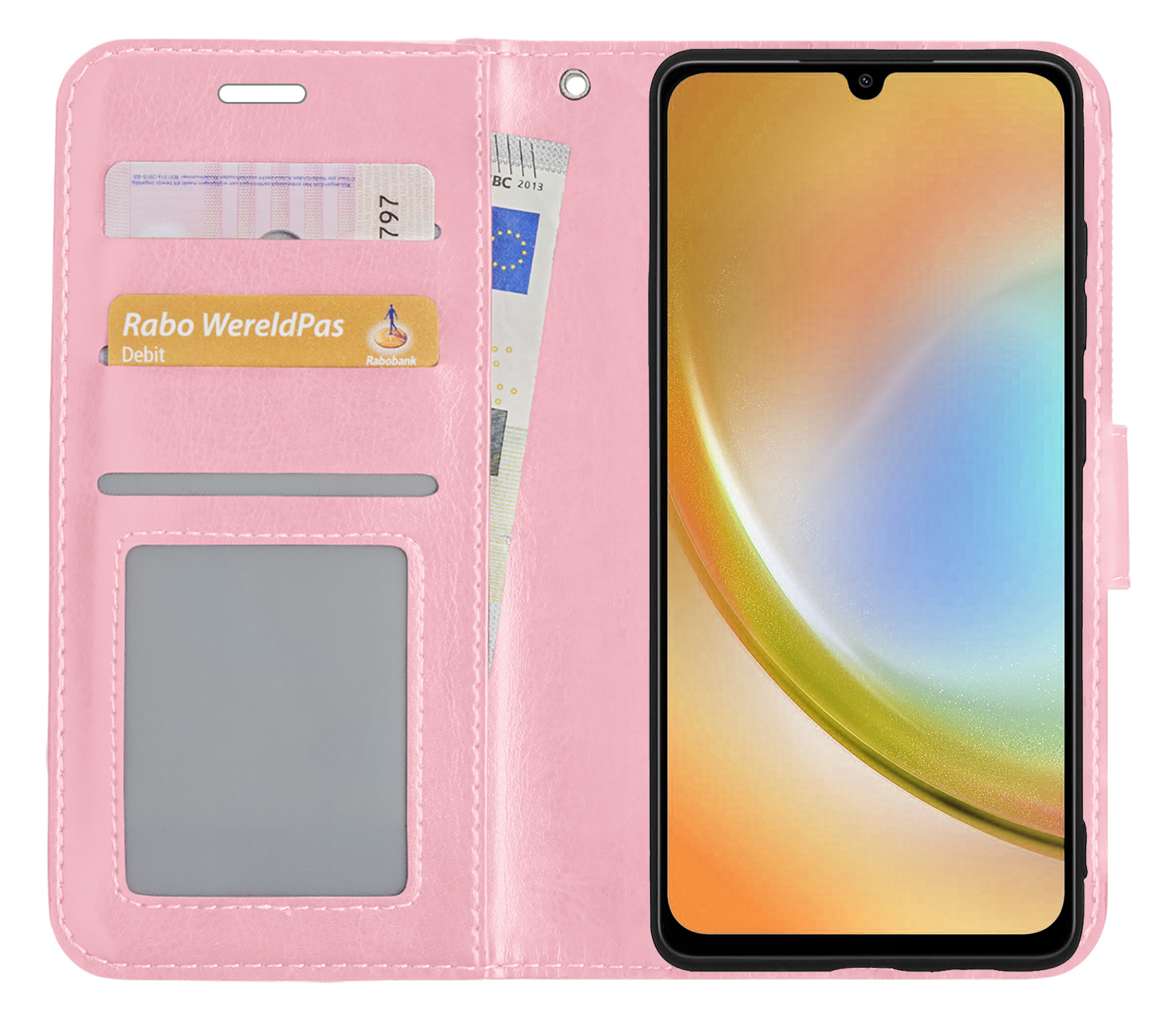 BASEY. Hoes Geschikt voor Samsung A34 Hoesje Bookcase Hoes Flip Case Book Cover - Hoesje Geschikt voor Samsung Galaxy A34 Hoes Book Case Hoesje - Lichtroze