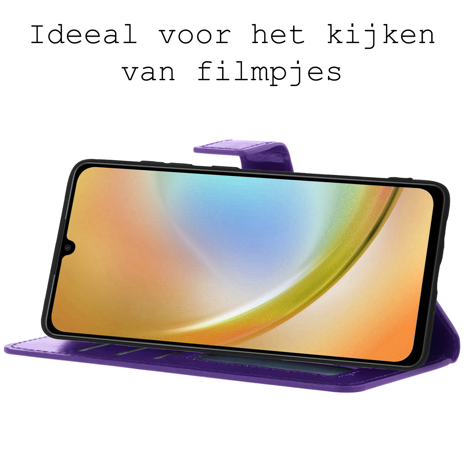 BASEY. Hoes Geschikt voor Samsung A34 Hoesje Bookcase Hoes Flip Case Book Cover - Hoesje Geschikt voor Samsung Galaxy A34 Hoes Book Case Hoesje - Paars