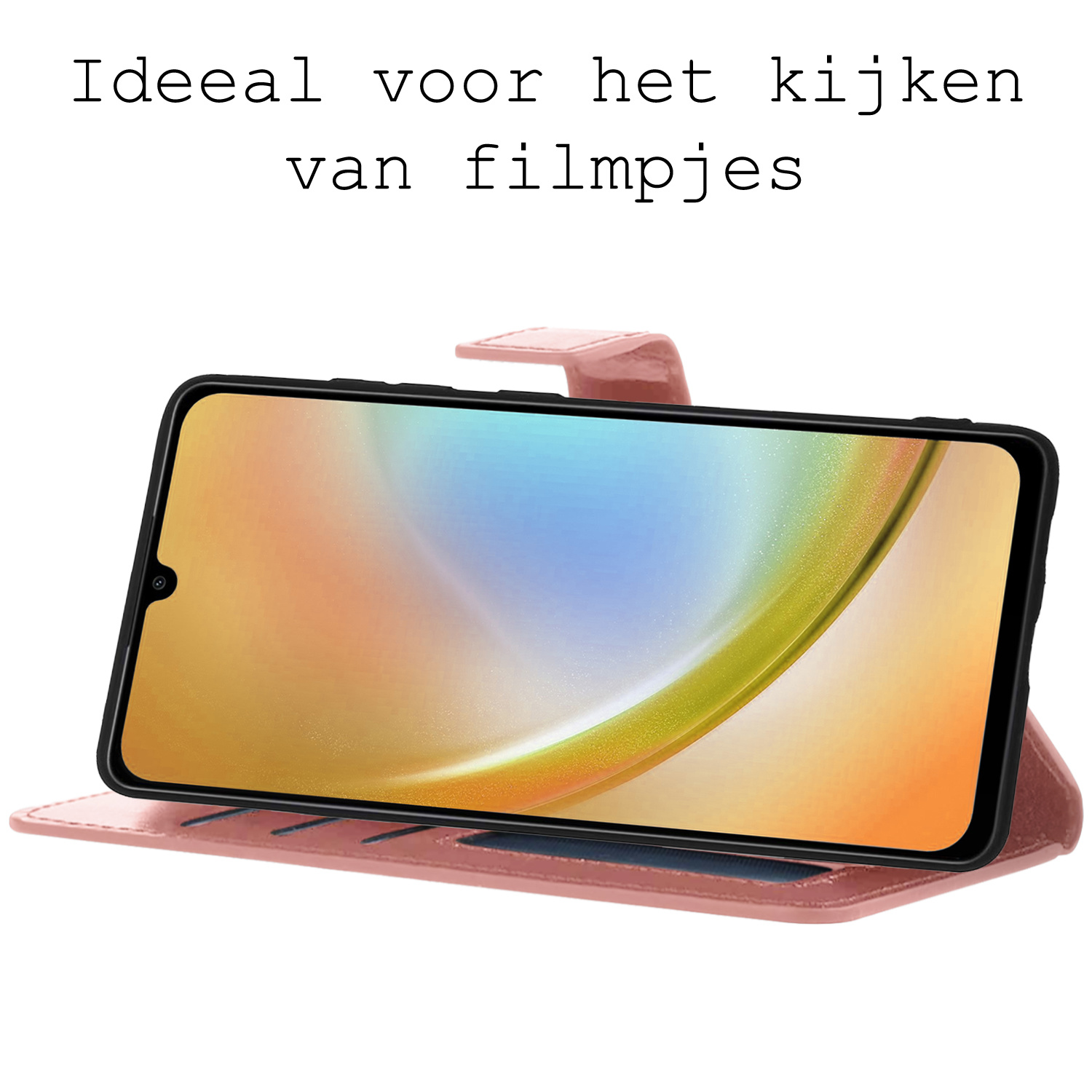 BASEY. Hoes Geschikt voor Samsung A34 Hoesje Bookcase Hoes Flip Case Book Cover - Hoesje Geschikt voor Samsung Galaxy A34 Hoes Book Case Hoesje - Rosé goud