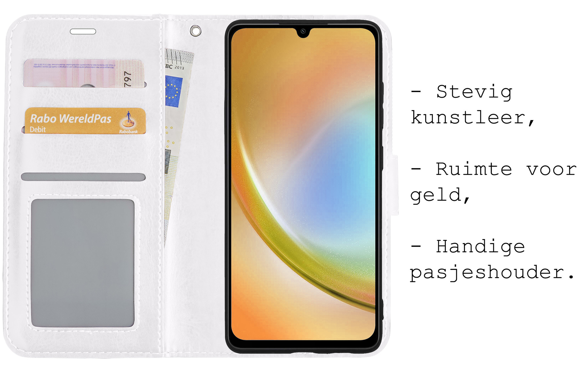 BASEY. Hoes Geschikt voor Samsung A34 Hoesje Bookcase Hoes Flip Case Book Cover - Hoesje Geschikt voor Samsung Galaxy A34 Hoes Book Case Hoesje - Wit