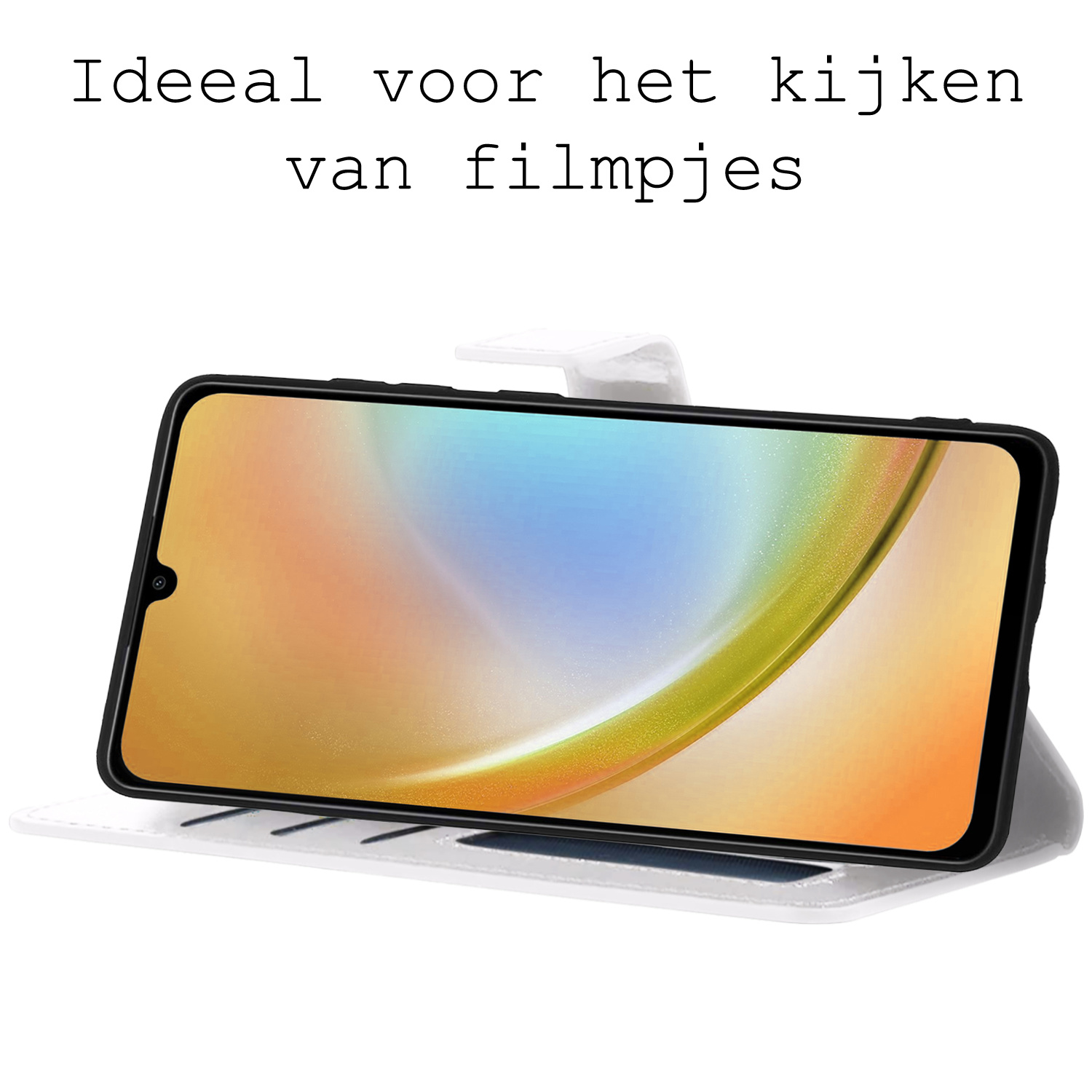 BASEY. Hoes Geschikt voor Samsung A34 Hoesje Bookcase Hoes Flip Case Book Cover - Hoesje Geschikt voor Samsung Galaxy A34 Hoes Book Case Hoesje - Wit