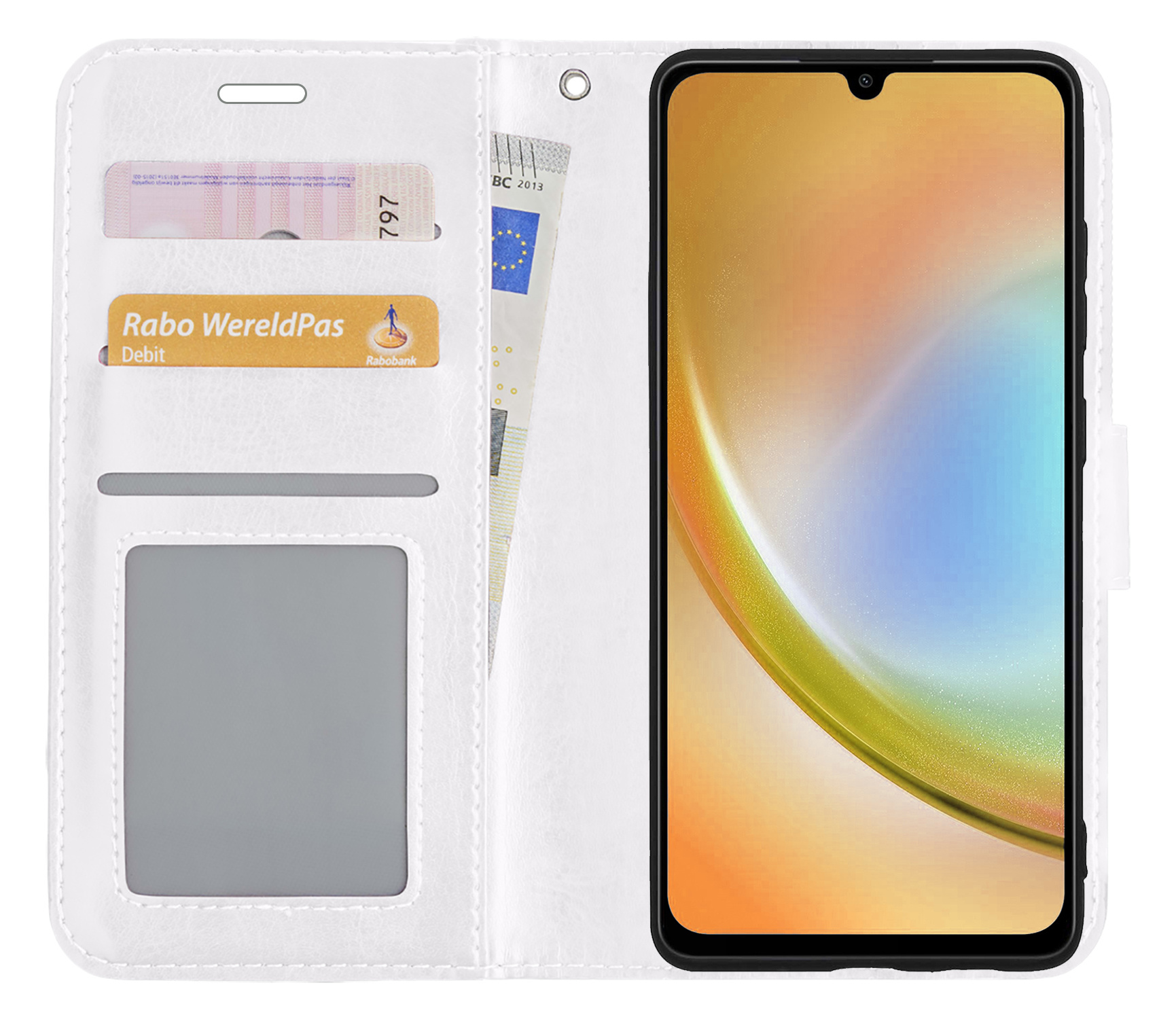 BASEY. Hoes Geschikt voor Samsung A34 Hoesje Bookcase Hoes Flip Case Book Cover - Hoesje Geschikt voor Samsung Galaxy A34 Hoes Book Case Hoesje - Wit