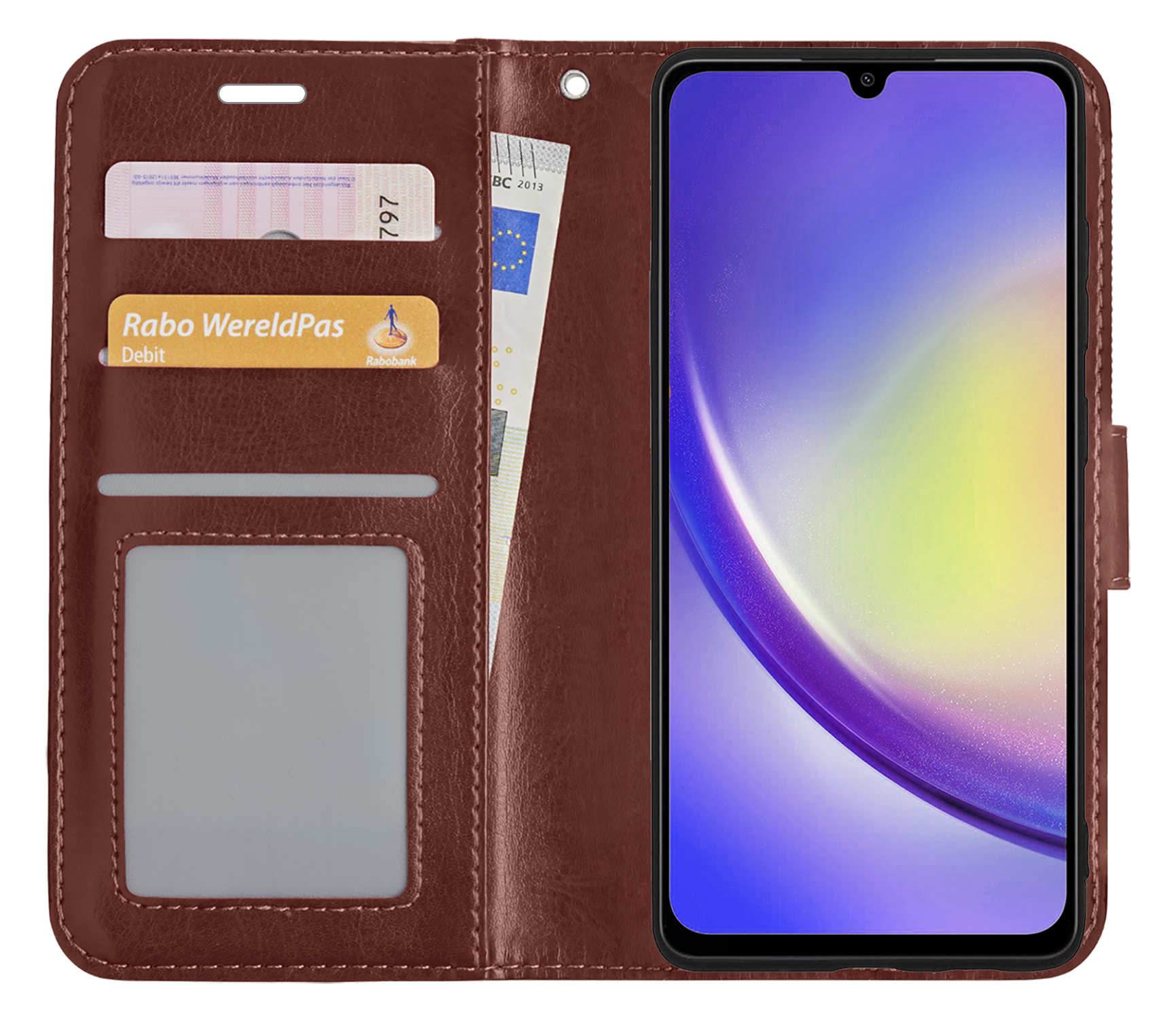 NoXx Hoes Geschikt voor Samsung A34 Hoesje Book Case Hoes Flip Cover Wallet Bookcase - Bruin