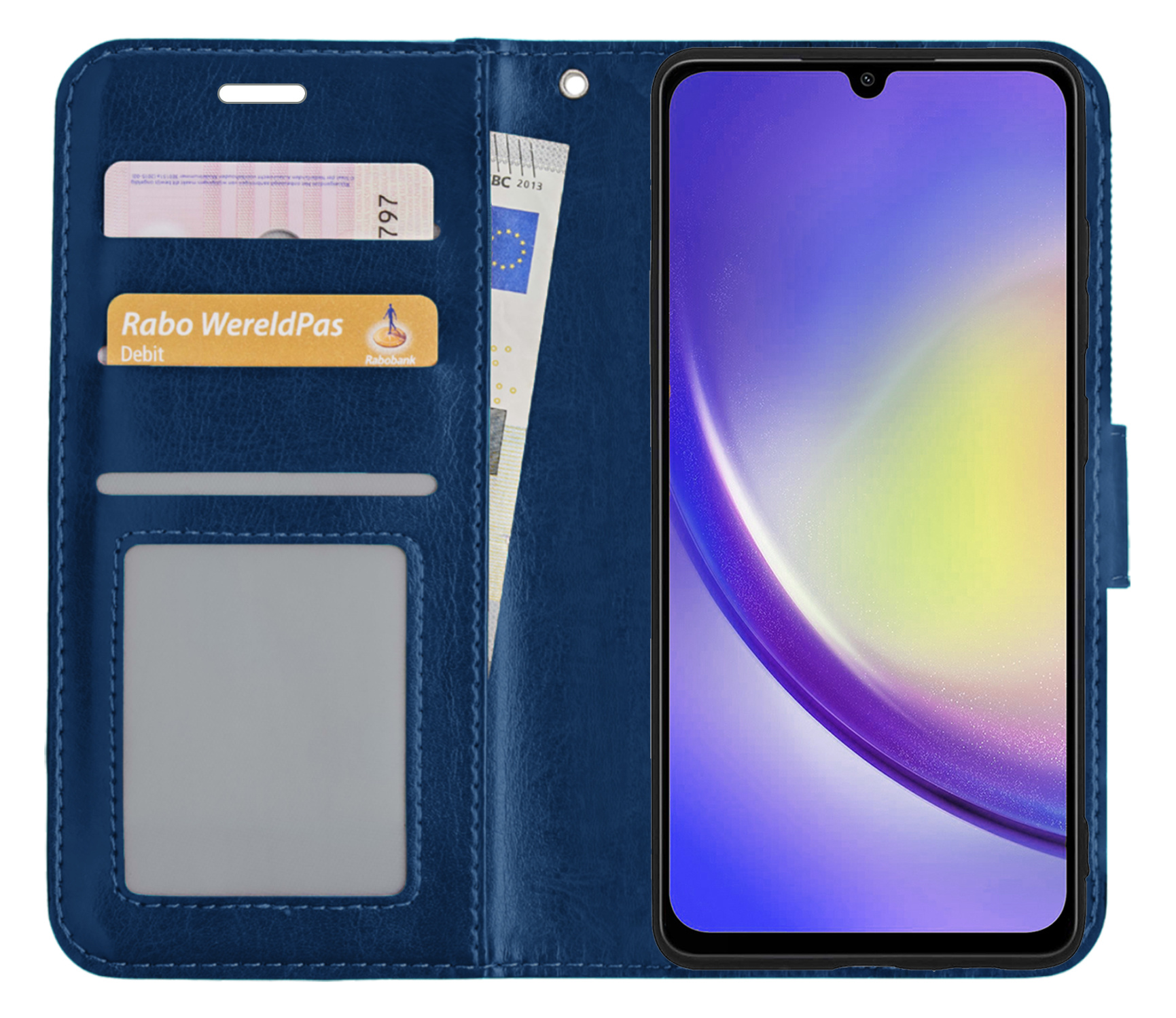 NoXx Hoes Geschikt voor Samsung A34 Hoesje Book Case Hoes Flip Cover Wallet Bookcase - Donkerblauw