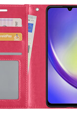 Hoes Geschikt voor Samsung A34 Hoesje Book Case Hoes Flip Cover Wallet Bookcase - Donkerroze