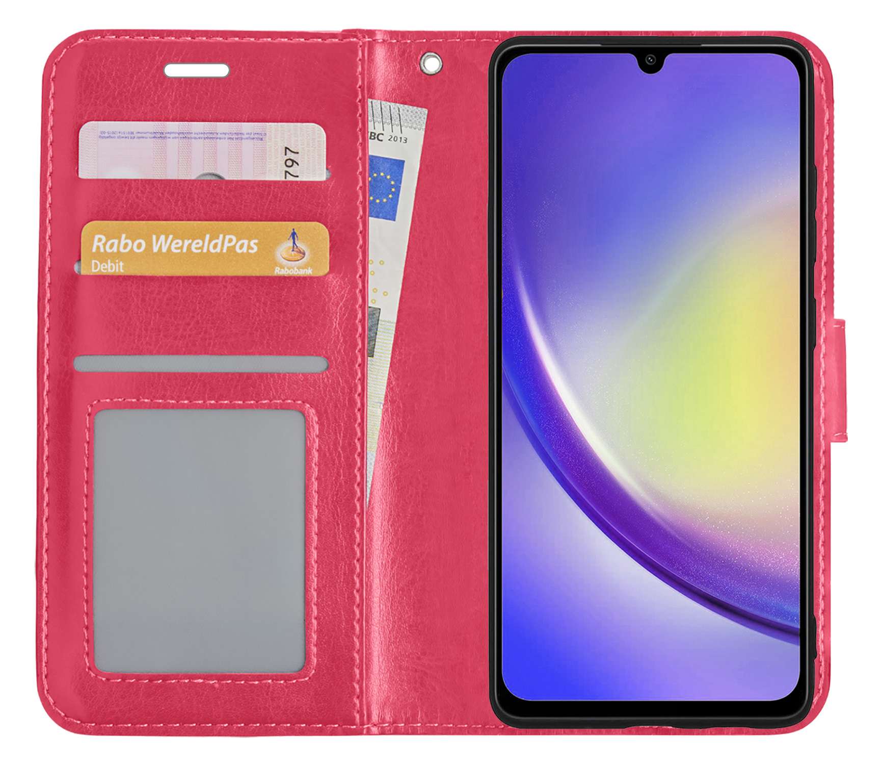 NoXx Hoes Geschikt voor Samsung A34 Hoesje Book Case Hoes Flip Cover Wallet Bookcase - Donkerroze