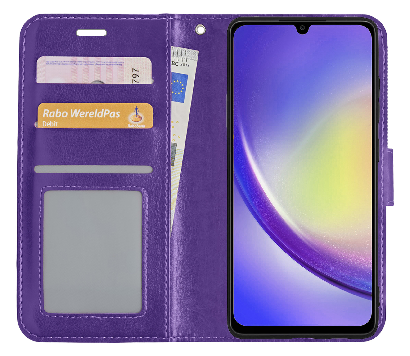 NoXx Hoes Geschikt voor Samsung A34 Hoesje Book Case Hoes Flip Cover Wallet Bookcase - Paars