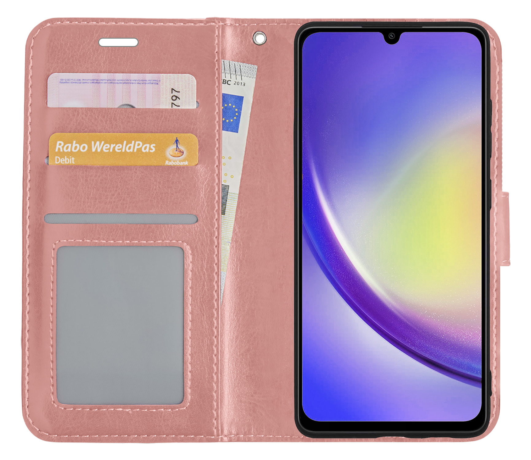 NoXx Hoes Geschikt voor Samsung A34 Hoesje Book Case Hoes Flip Cover Wallet Bookcase - Rosé goud