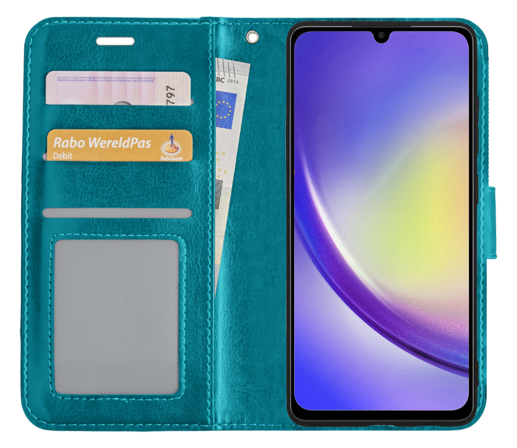 NoXx Hoes Geschikt voor Samsung A34 Hoesje Book Case Hoes Flip Cover Wallet Bookcase - Turquoise