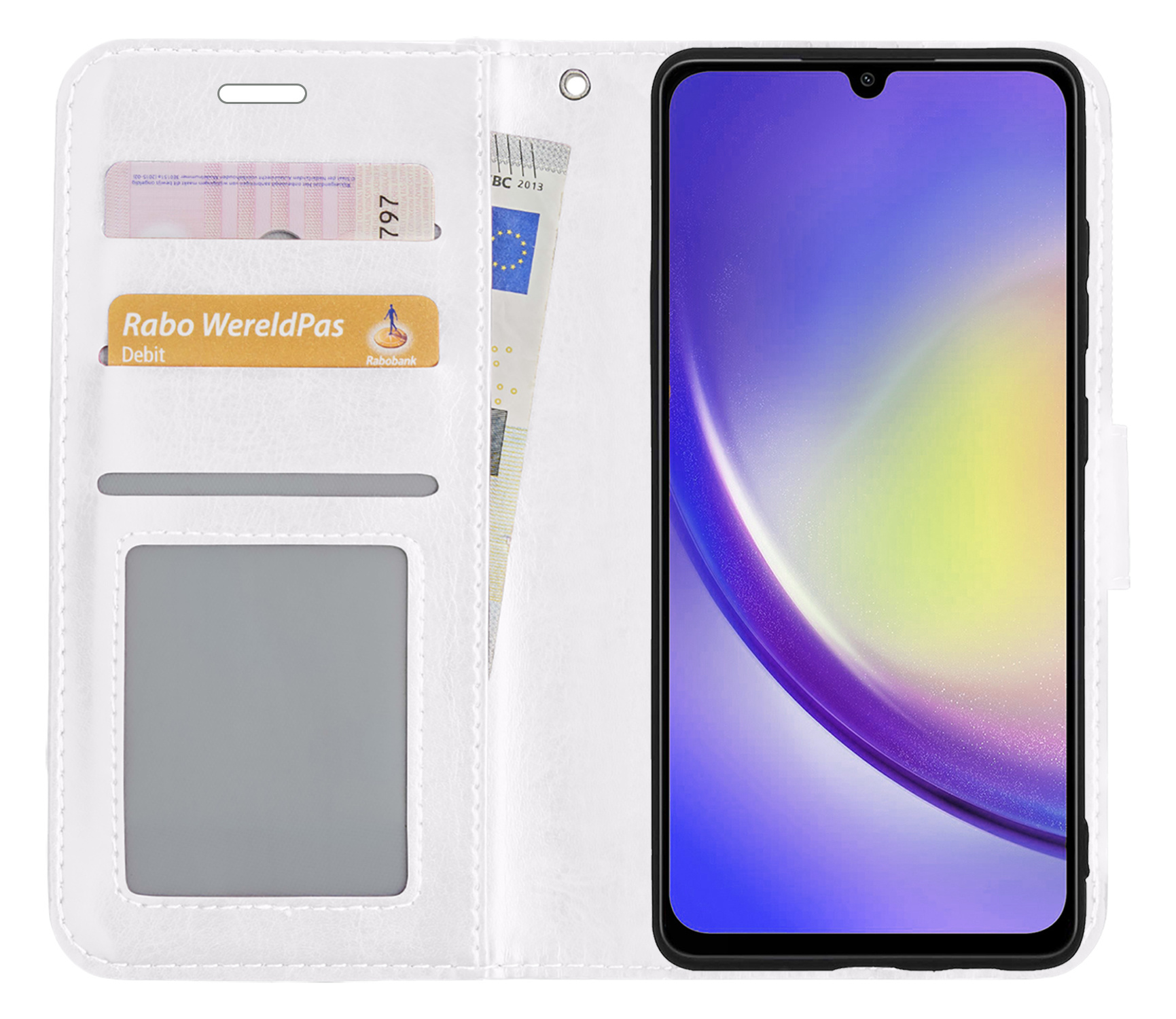 NoXx Hoes Geschikt voor Samsung A34 Hoesje Book Case Hoes Flip Cover Wallet Bookcase - Wit