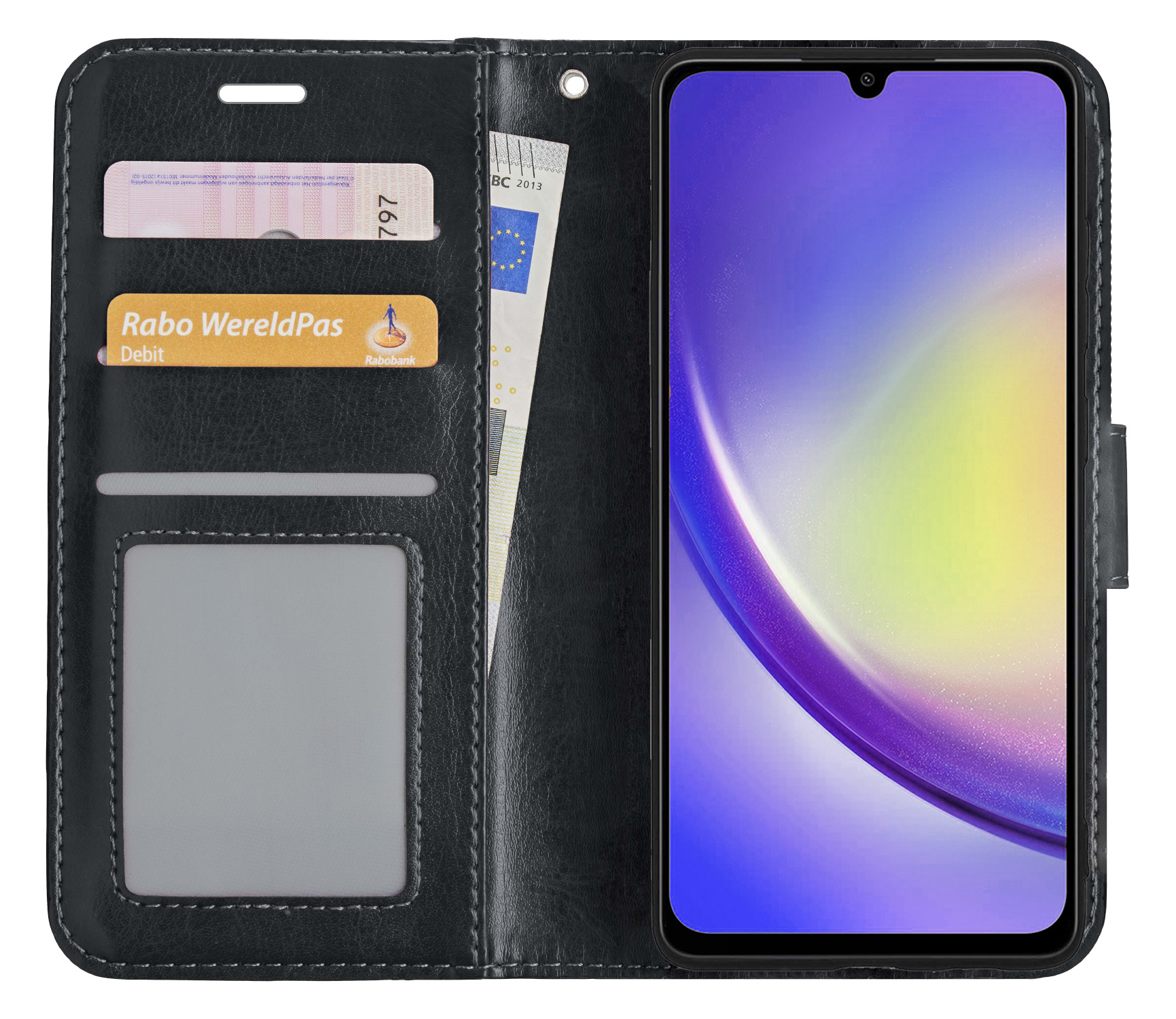 Hoes Geschikt voor Samsung A34 Hoesje Book Case Hoes Flip Cover Wallet Bookcase - Zwart