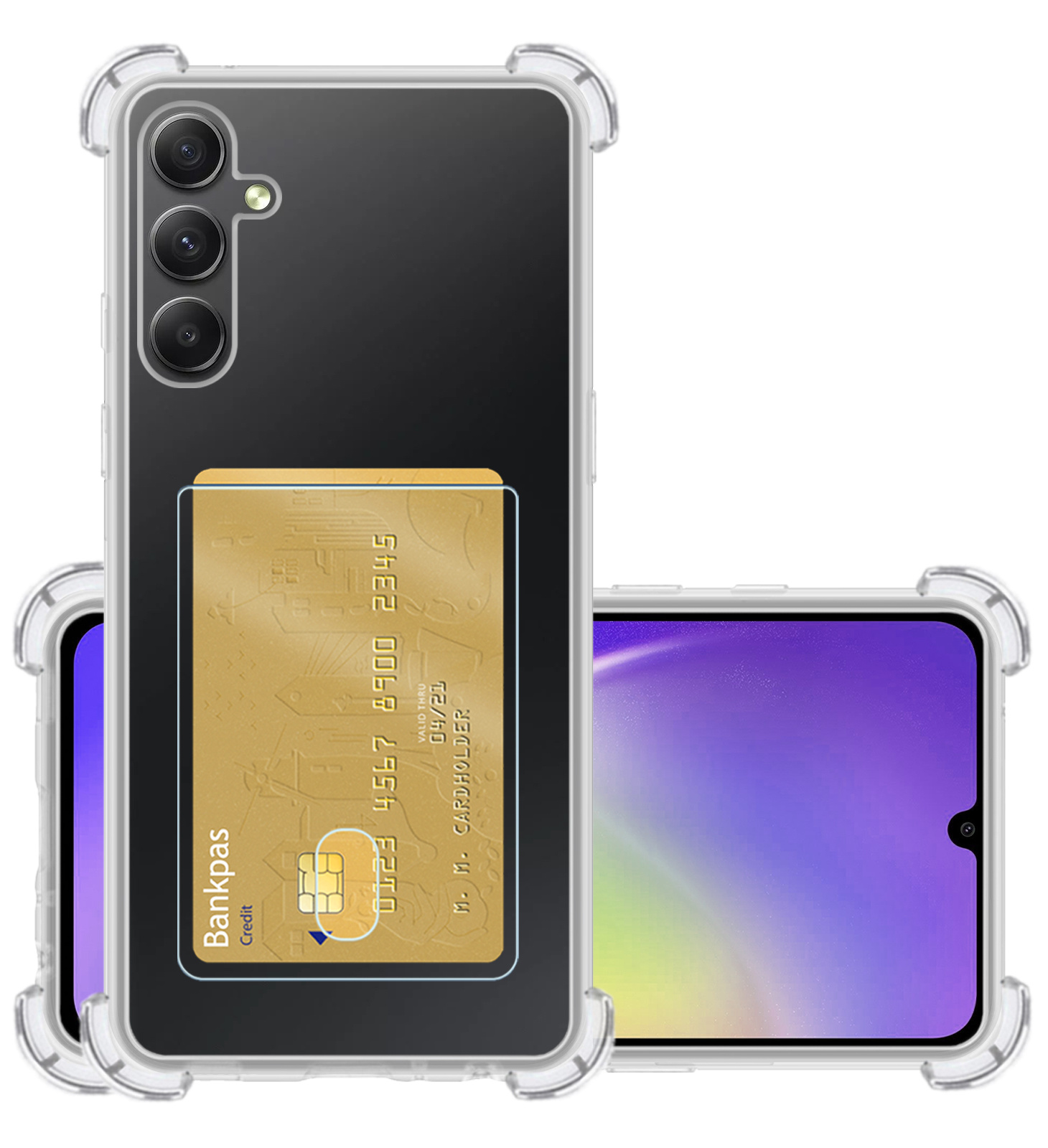 NoXx Hoes Geschikt voor Samsung A34 Hoesje Pasjeshouder Cover Shock Proof Case Siliconen Hoes Met Kaarthouder - Transparant