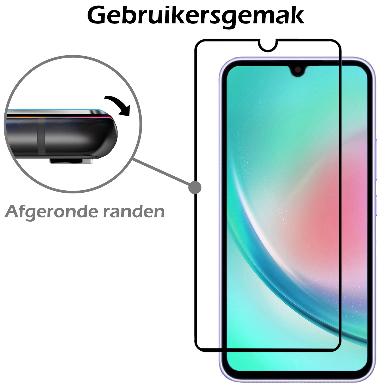 Nomfy Screenprotector Geschikt voor Samsung A34 Screenprotector Bescherm Glas - Screenprotector Geschikt voor Samsung Galaxy A34 Screen Protector Tempered Glass Full Screen Full Cover - 2 PACK