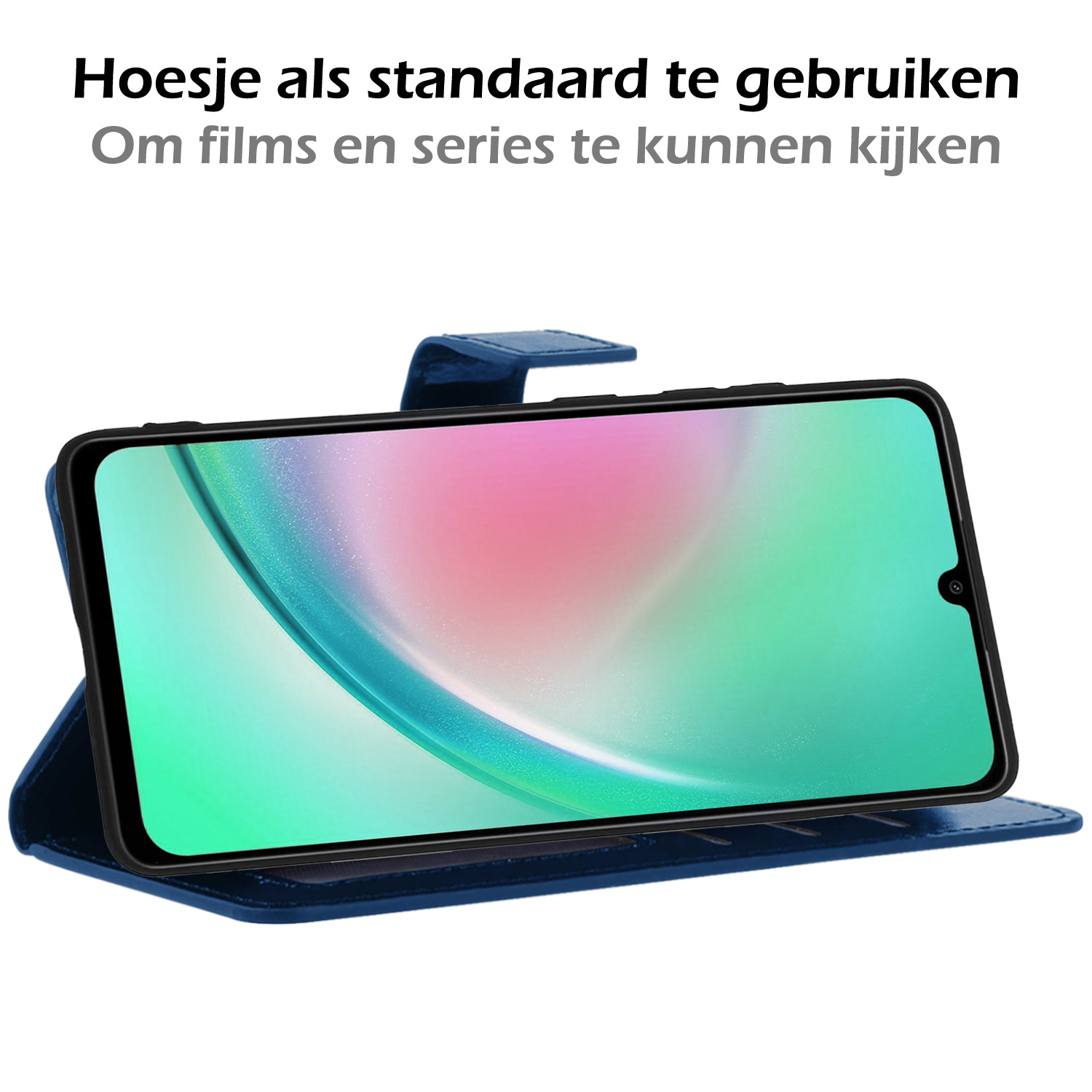Nomfy Hoesje Geschikt voor Samsung A34 Hoes Bookcase Flipcase Book Cover - Hoes Geschikt voor Samsung Galaxy A34 Hoesje Book Case - Donkerblauw