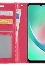 Hoesje Geschikt voor Samsung A34 Hoes Bookcase Flipcase Book Cover - Hoes Geschikt voor Samsung Galaxy A34 Hoesje Book Case - Donkerroze