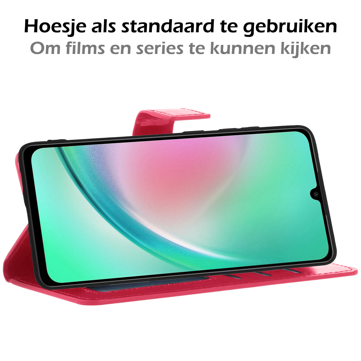 Nomfy Hoesje Geschikt voor Samsung A34 Hoes Bookcase Flipcase Book Cover - Hoes Geschikt voor Samsung Galaxy A34 Hoesje Book Case - Donkerroze