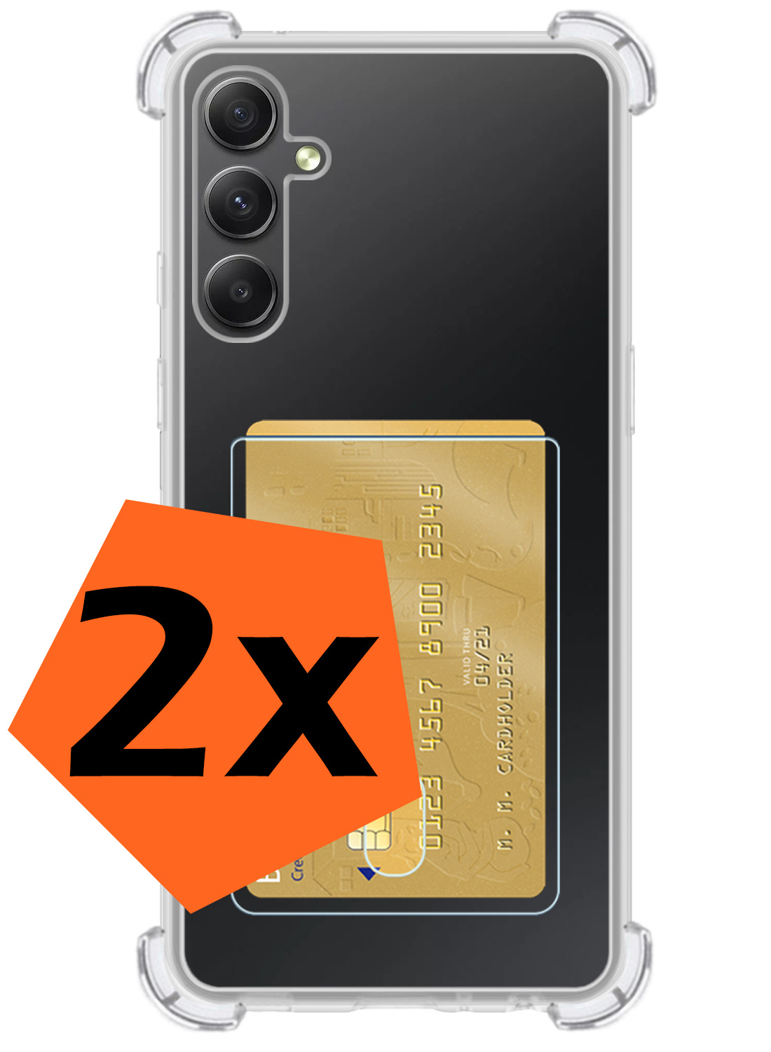 Nomfy Hoesje Geschikt voor Samsung A34 Hoesje Pasjeshouder Shockproof Pas Houder - Hoesje Geschikt voor Samsung Galaxy A34 Hoes Met Kaarthouder - Transparant - 2 PACK