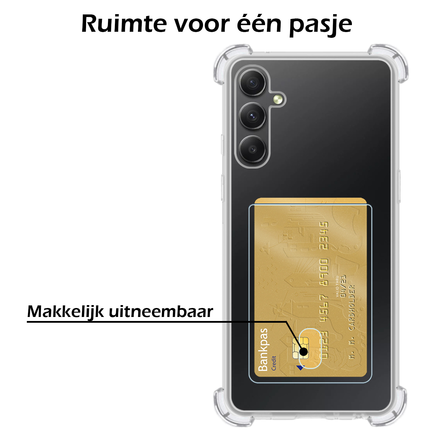 Nomfy Hoesje Geschikt voor Samsung A34 Hoesje Pasjeshouder Shockproof Pas Houder - Hoesje Geschikt voor Samsung Galaxy A34 Hoes Met Kaarthouder - Transparant - 2 PACK