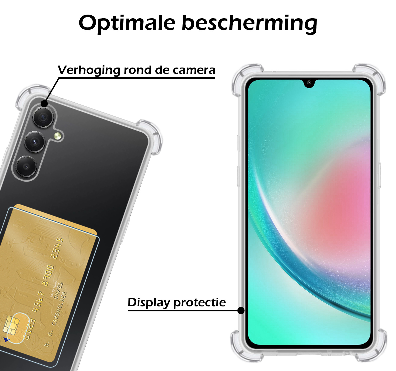 Nomfy Hoesje Geschikt voor Samsung A34 Hoesje Pasjeshouder Shockproof Pas Houder - Hoesje Geschikt voor Samsung Galaxy A34 Hoes Met Kaarthouder - Transparant - 2 PACK