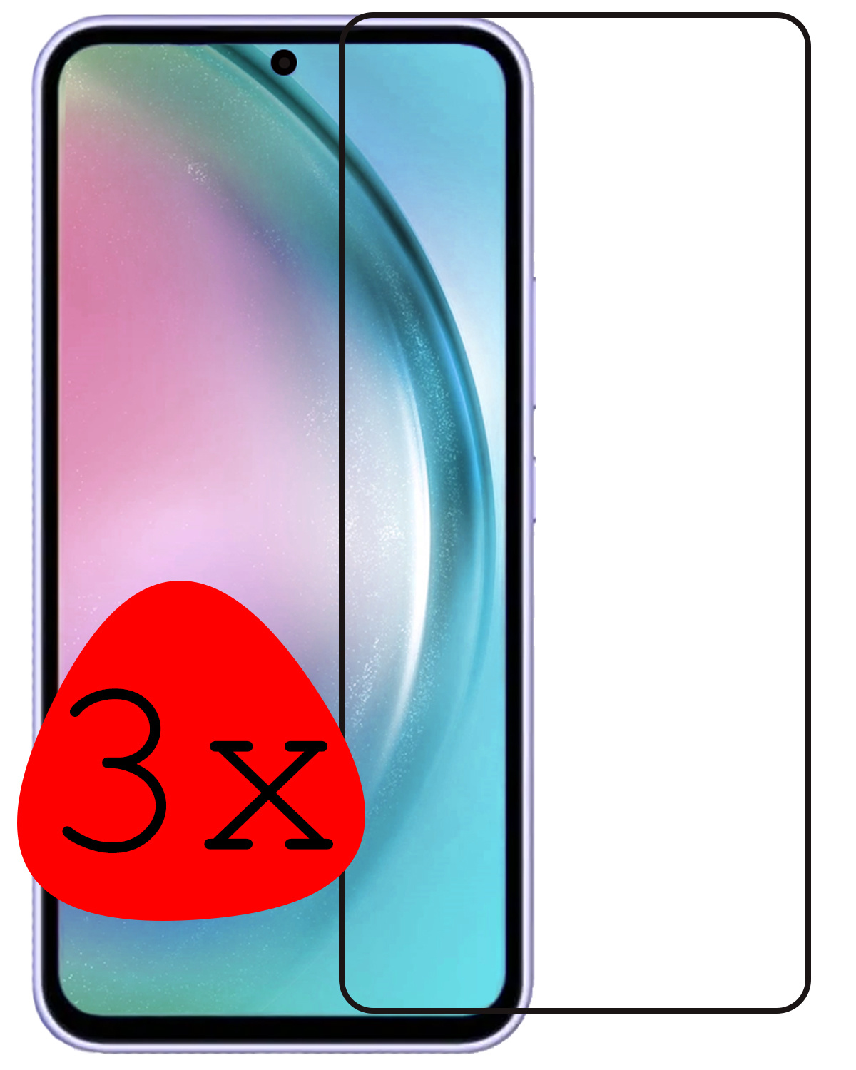 BASEY. Screenprotector Geschikt voor Samsung A54 Screenprotector Beschermglas Full Cover - Screenprotector Geschikt voor Samsung Galaxy A54 Screen Protector Full Cover - 3 Stuks