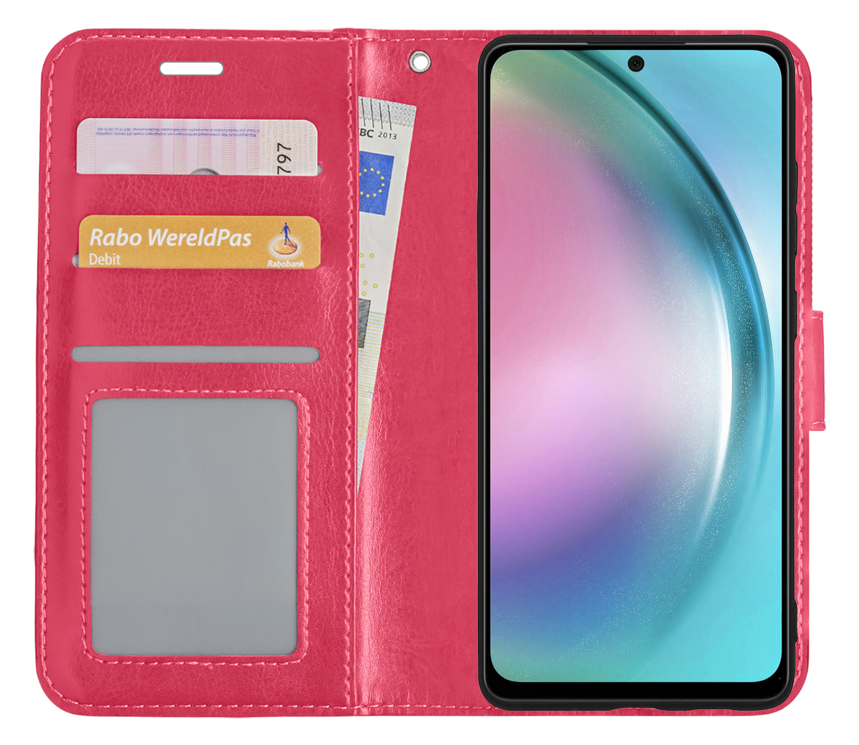 BASEY. Hoes Geschikt voor Samsung A54 Hoesje Bookcase Hoes Flip Case Book Cover - Hoesje Geschikt voor Samsung Galaxy A54 Hoes Book Case Hoesje - Donkerroze