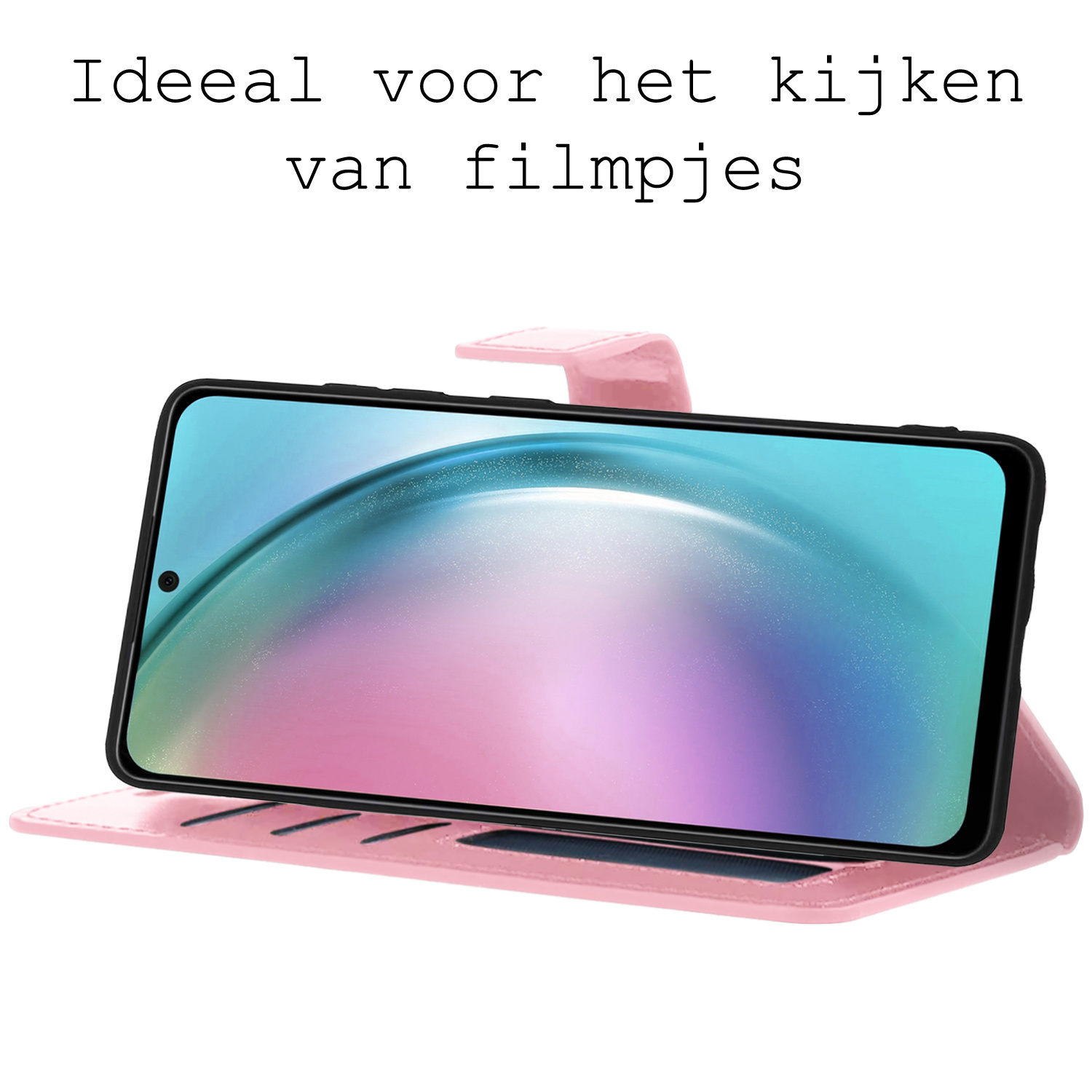 BASEY. Hoes Geschikt voor Samsung A54 Hoesje Bookcase Hoes Flip Case Book Cover - Hoesje Geschikt voor Samsung Galaxy A54 Hoes Book Case Hoesje - Lichtroze