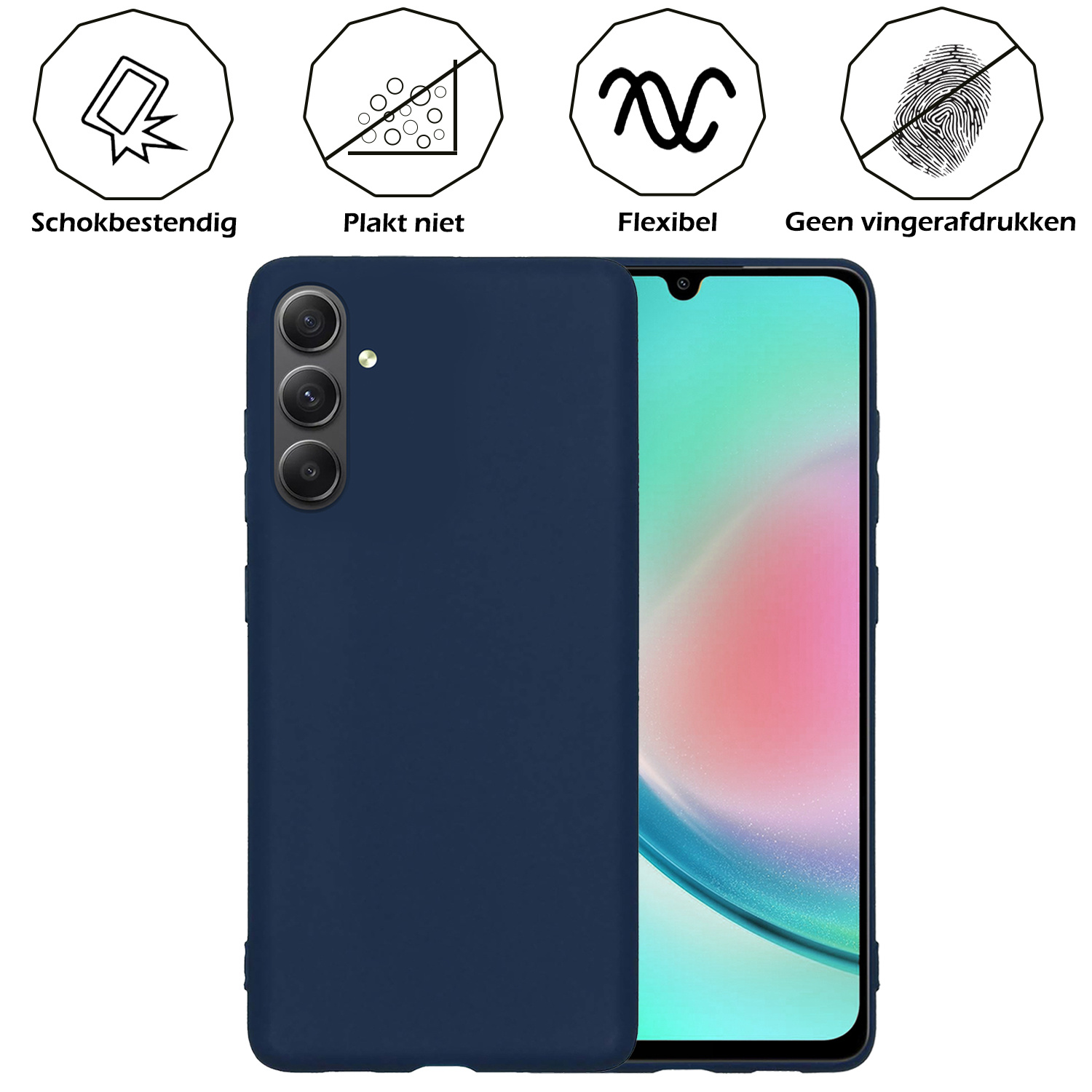 Nomfy Hoesje Geschikt voor Samsung A34 Hoesje Siliconen Cover Case - Hoes Geschikt voor Samsung Galaxy A34 Hoes Back Case - 2-PACK - Donkerblauw