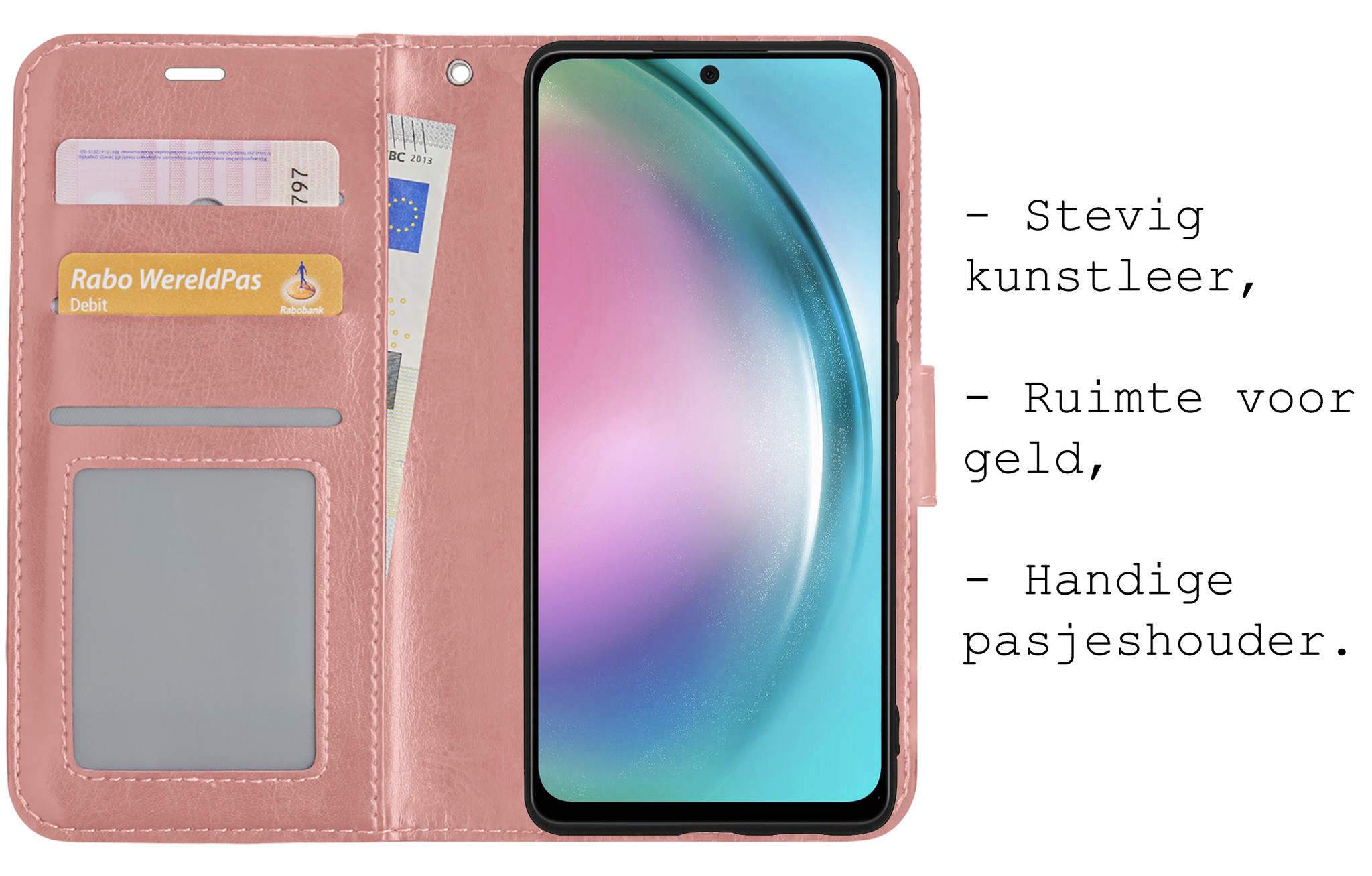 BASEY. Hoes Geschikt voor Samsung A54 Hoesje Bookcase Hoes Flip Case Book Cover - Hoesje Geschikt voor Samsung Galaxy A54 Hoes Book Case Hoesje - Rosé goud