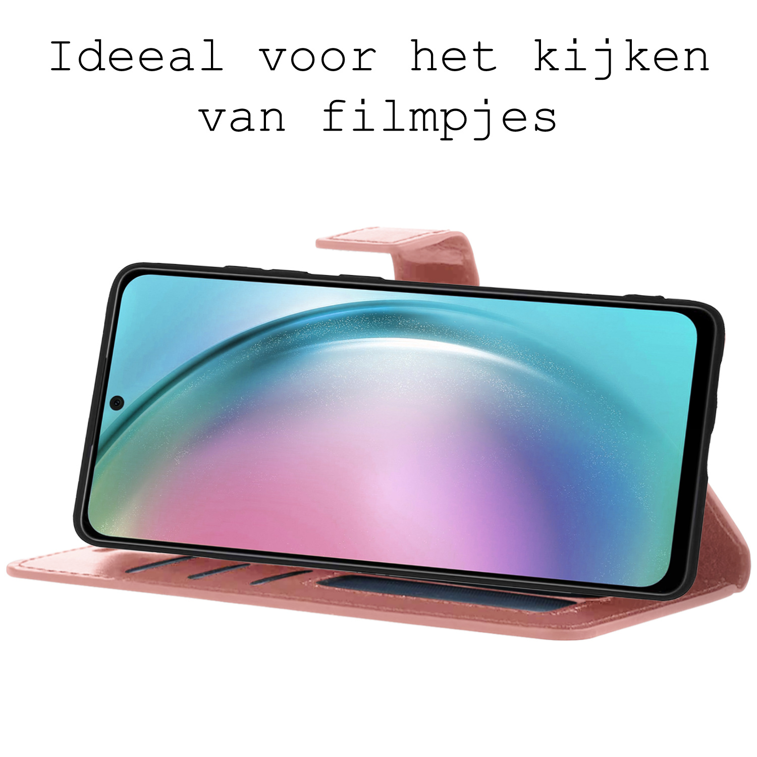 BASEY. Hoes Geschikt voor Samsung A54 Hoesje Bookcase Hoes Flip Case Book Cover - Hoesje Geschikt voor Samsung Galaxy A54 Hoes Book Case Hoesje - Rosé goud