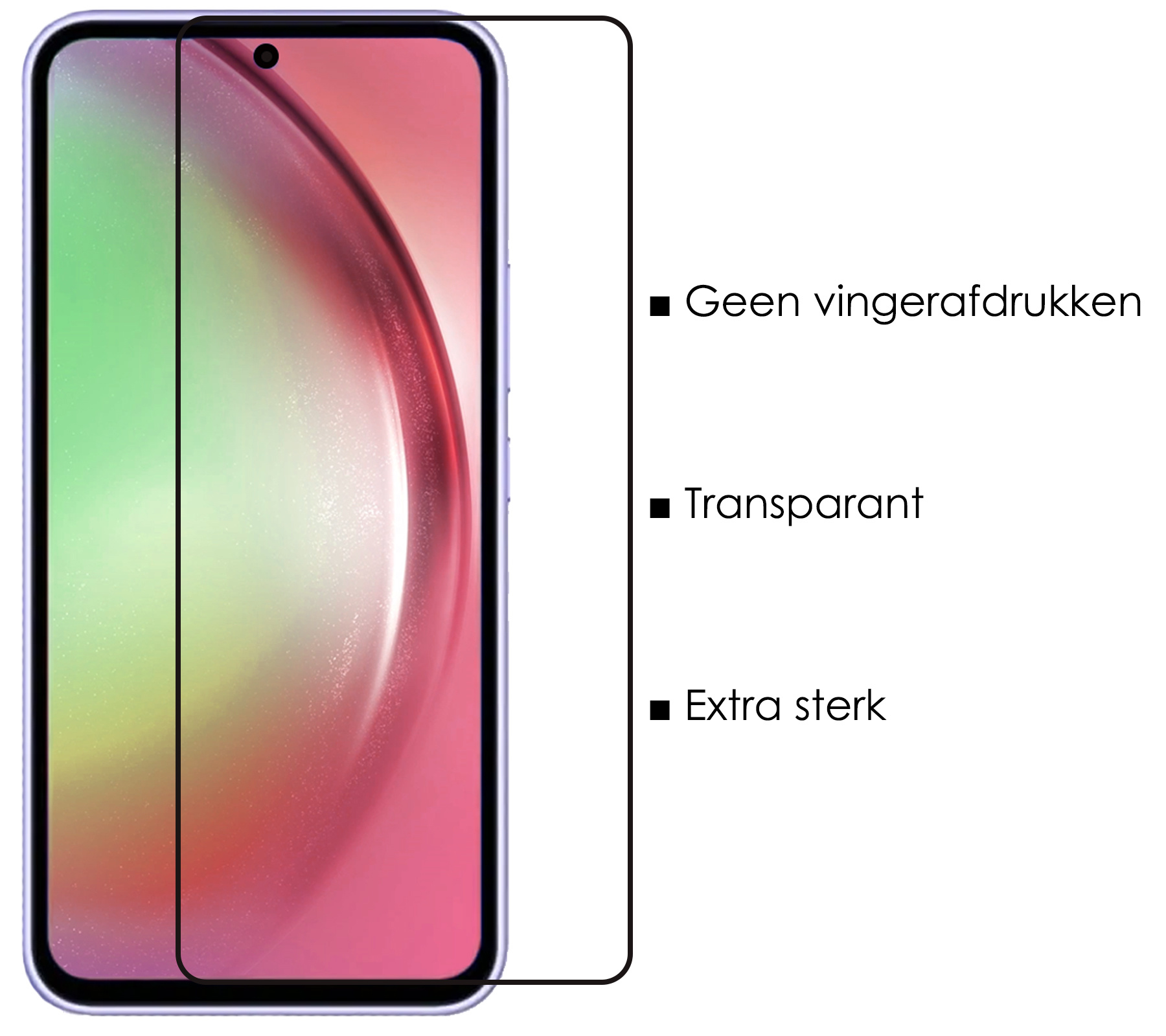 NoXx Screenprotector Geschikt voor Samsung A54 Screenprotector Tempered Glass Gehard Glas Full Cover - 2x
