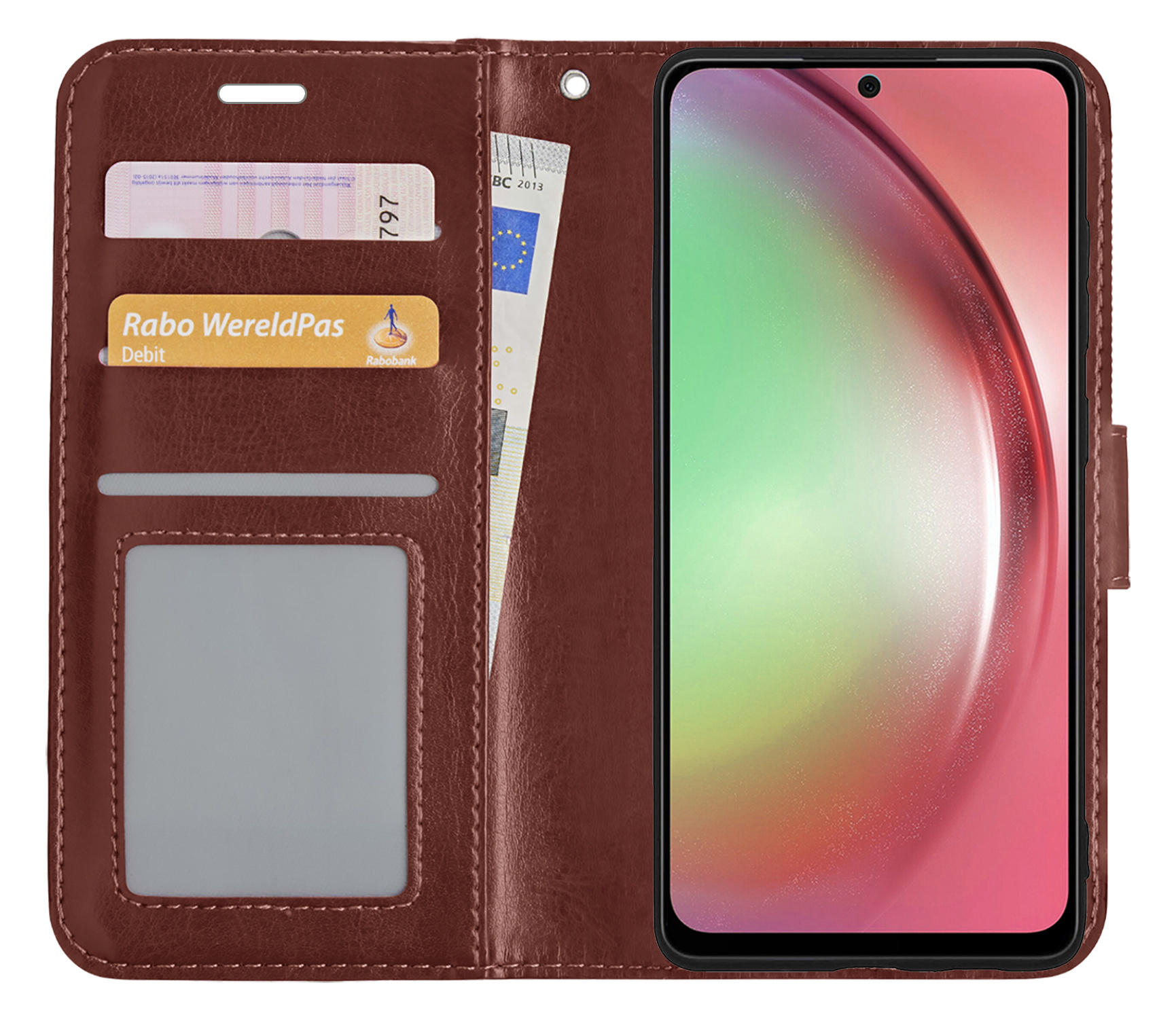 NoXx Hoes Geschikt voor Samsung A54 Hoesje Book Case Hoes Flip Cover Wallet Bookcase - Bruin