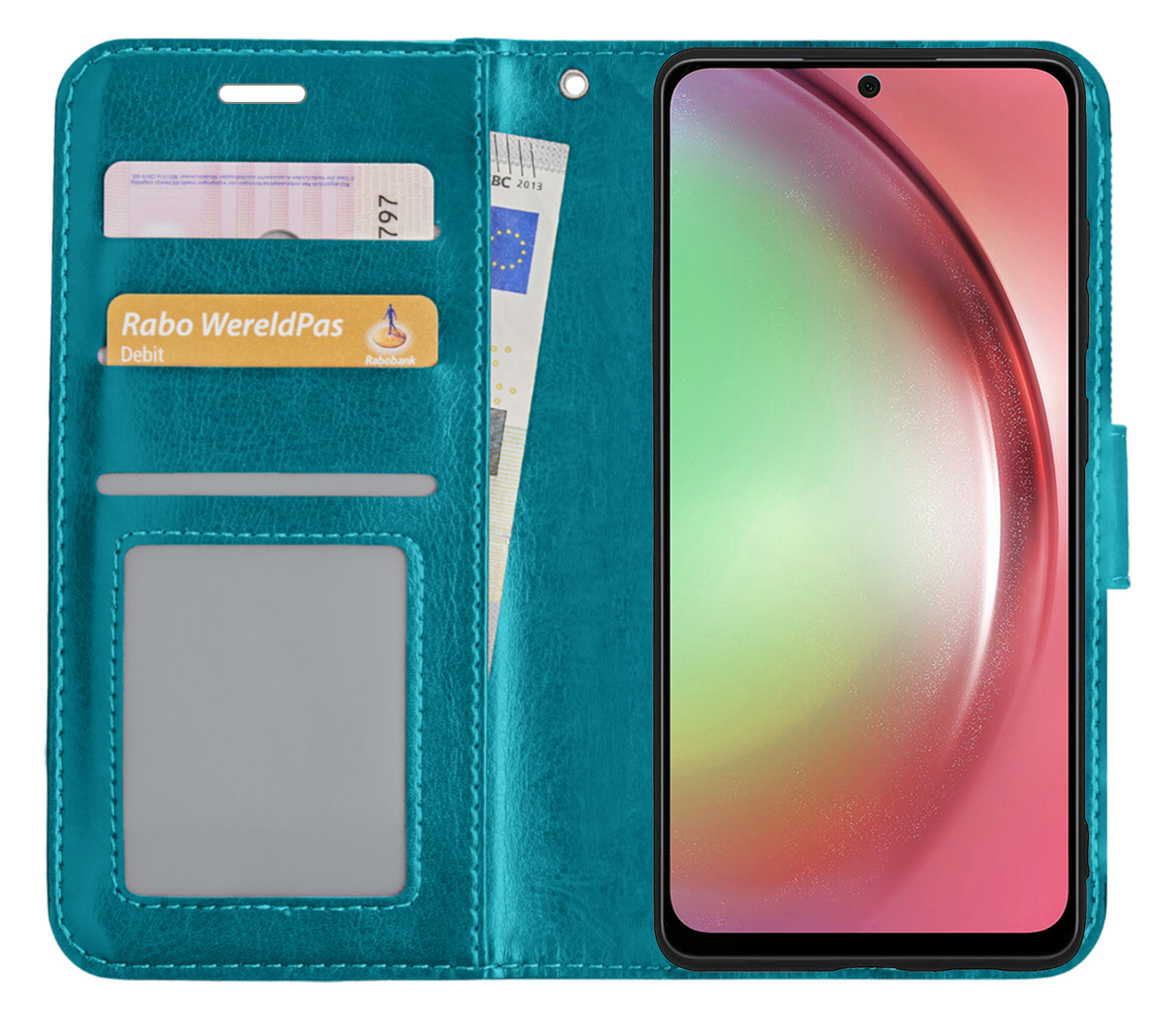 NoXx Hoes Geschikt voor Samsung A54 Hoesje Book Case Hoes Flip Cover Wallet Bookcase - Turquoise