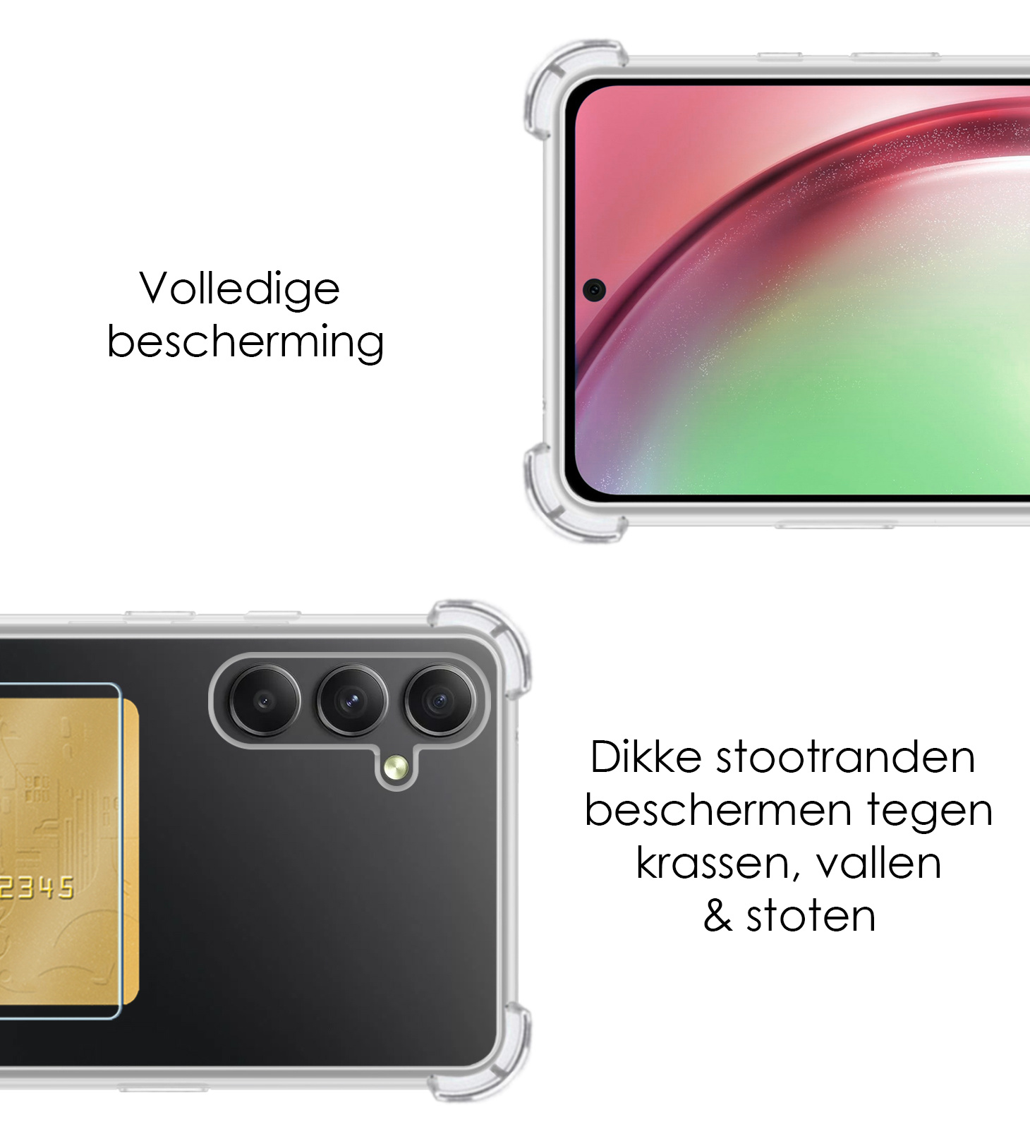 NoXx Hoes Geschikt voor Samsung A54 Hoesje Pasjeshouder Cover Shock Proof Case Siliconen Hoes Met Kaarthouder - Transparant - 2x