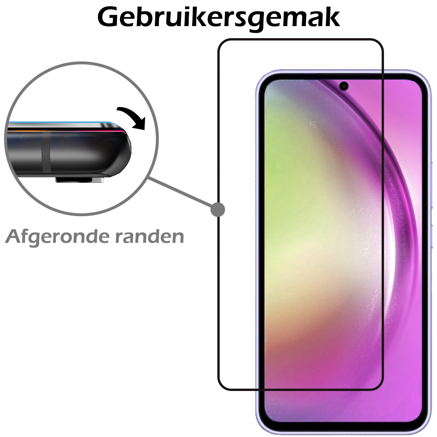Nomfy Screenprotector Geschikt voor Samsung A54 Screenprotector Bescherm Glas - Screenprotector Geschikt voor Samsung Galaxy A54 Screen Protector Tempered Glass Full Screen Full Cover - 2 PACK