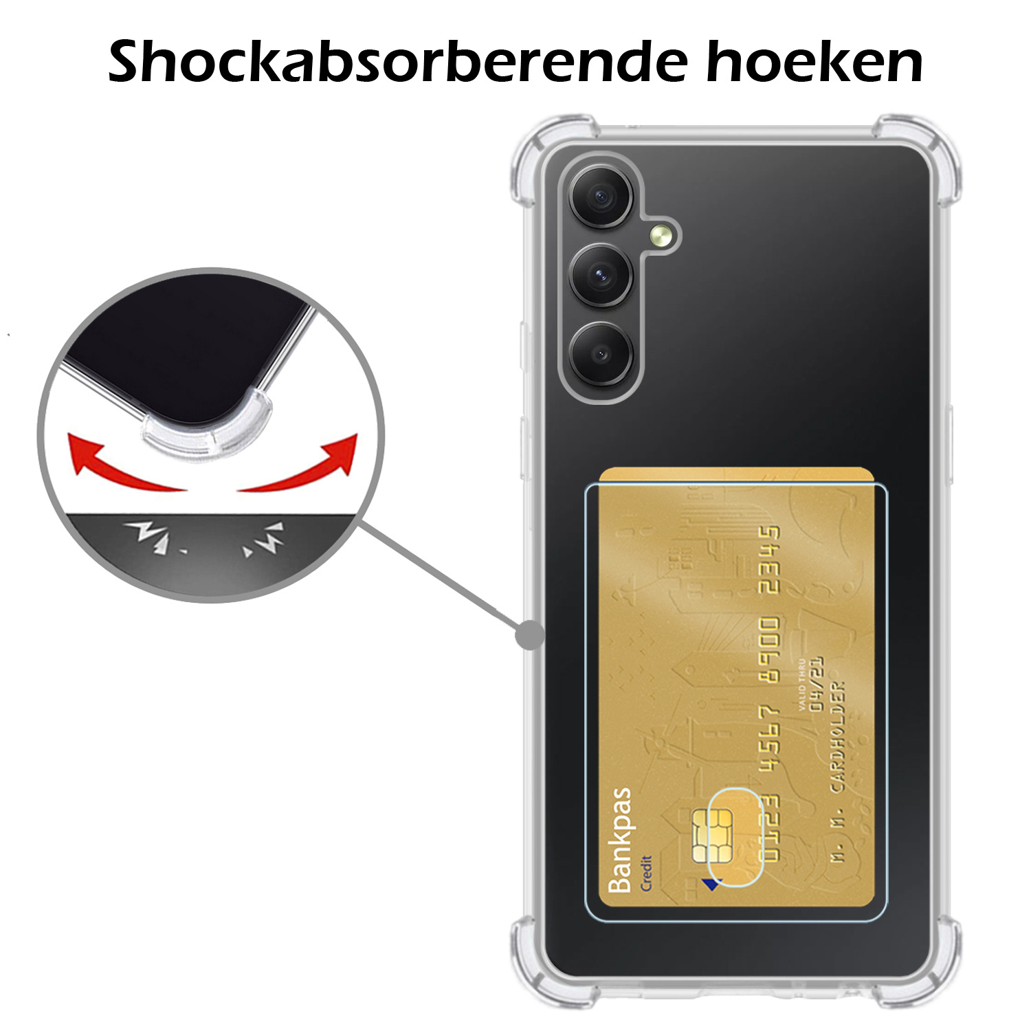 Nomfy Hoesje Geschikt voor Samsung A54 Hoesje Pasjeshouder Shockproof Pas Houder - Hoesje Geschikt voor Samsung Galaxy A54 Hoes Met Kaarthouder - Transparant