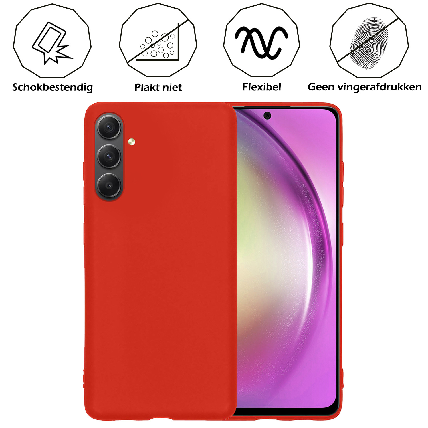 Nomfy Hoesje Geschikt voor Samsung A54 Hoesje Siliconen Cover Case - Hoes Geschikt voor Samsung Galaxy A54 Hoes Back Case - 2-PACK - Rood