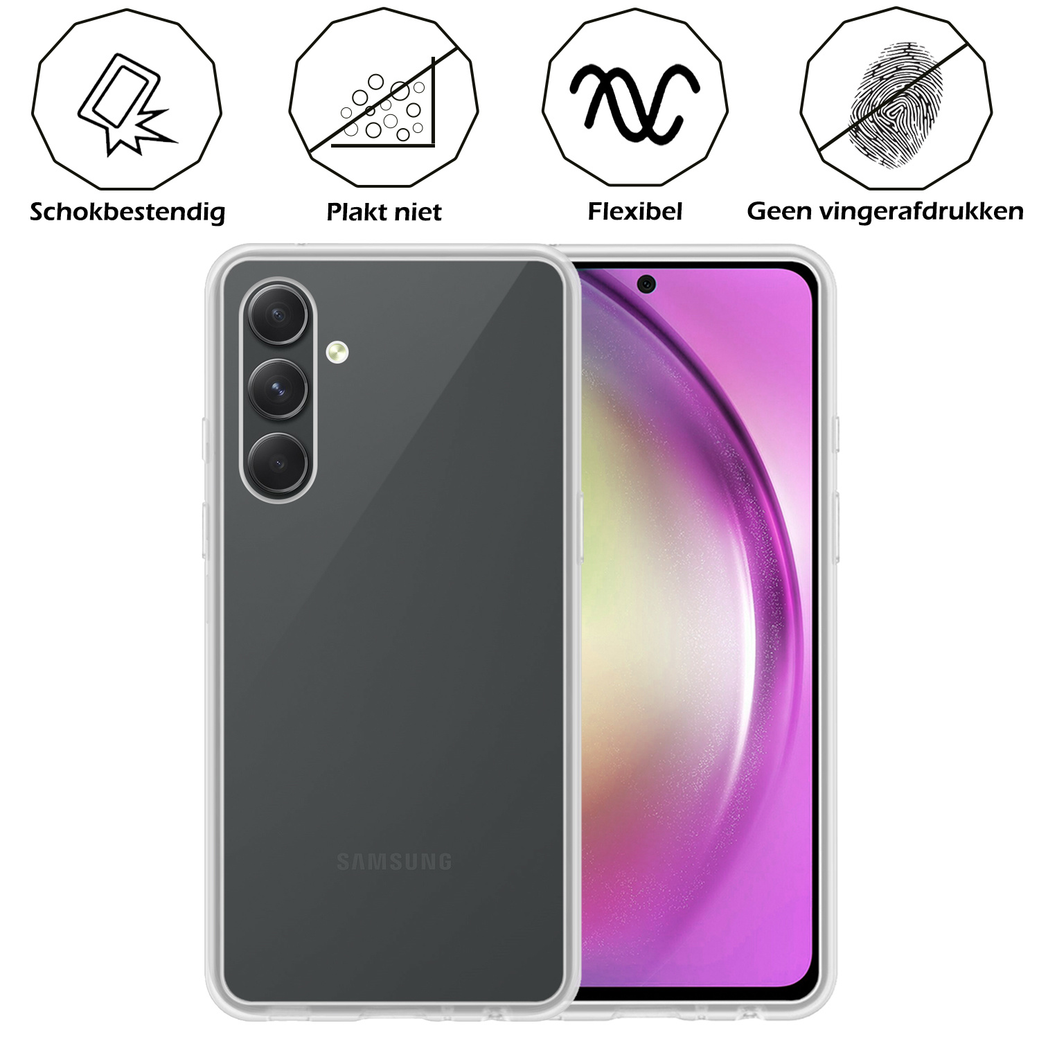 Nomfy Hoesje Geschikt voor Samsung A54 Hoesje Siliconen Cover Case - Hoes Geschikt voor Samsung Galaxy A54 Hoes Back Case - 2-PACK - Transparant