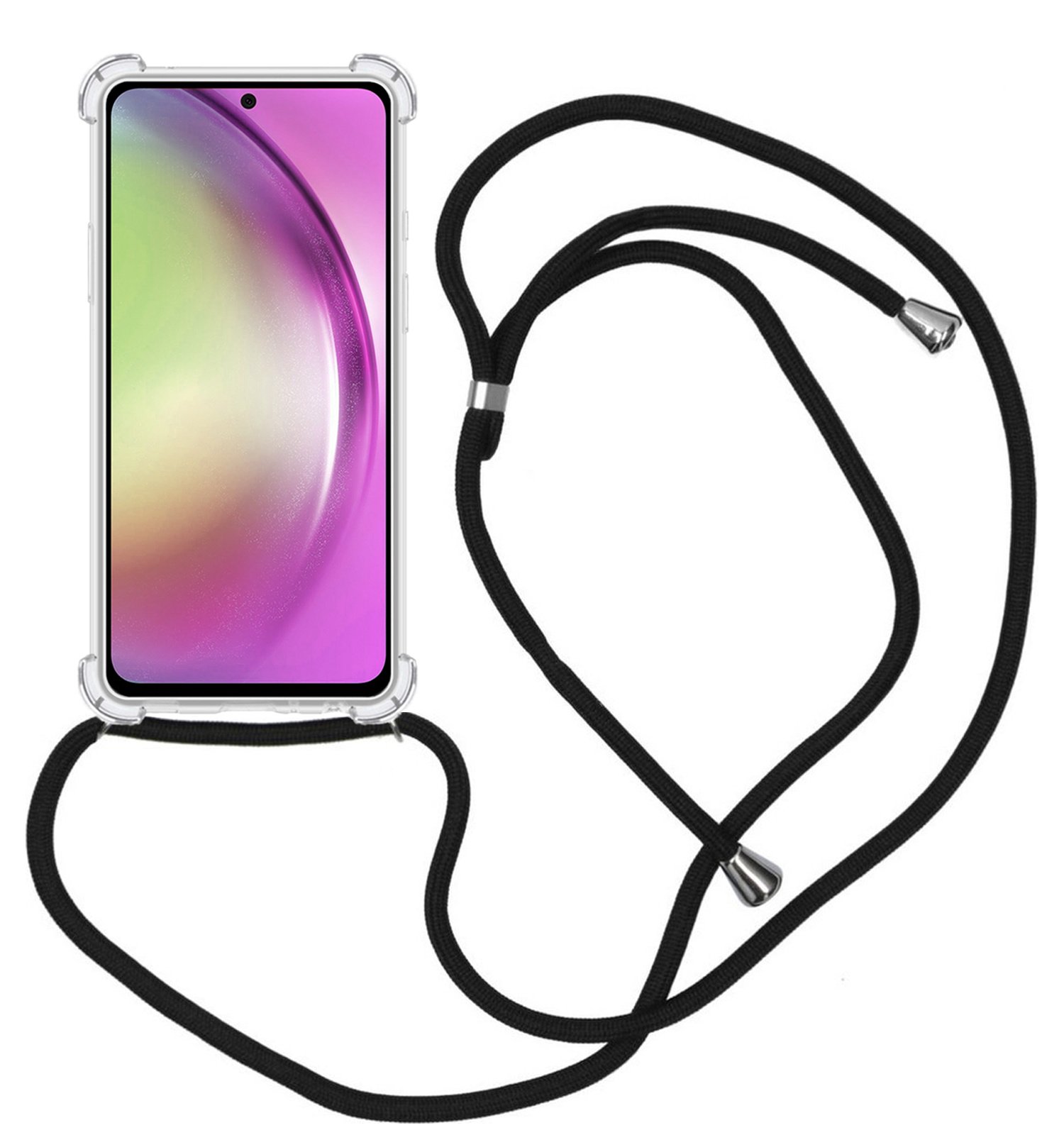 Nomfy Hoesje Geschikt voor Samsung A54 Hoesje Shock Proof Transparant Met Telefoonketting Case Shock Koord - Hoesje Geschikt voor Samsung Galaxy A54 Shock Proof Case Met Koord - Transparant