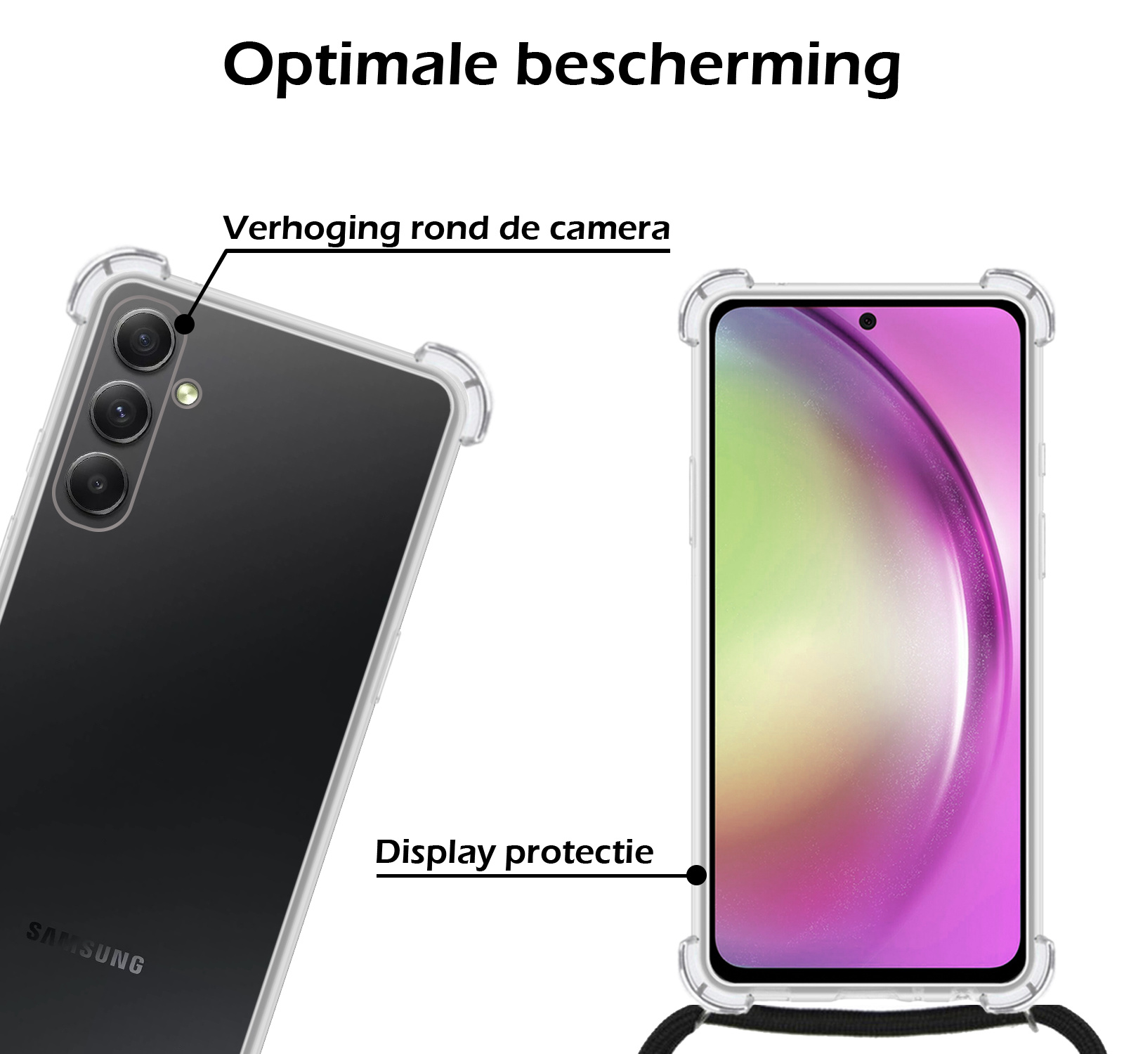 Nomfy Hoesje Geschikt voor Samsung A54 Hoesje Shock Proof Transparant Met Telefoonketting Case Shock Koord - Hoesje Geschikt voor Samsung Galaxy A54 Shock Proof Case Met Koord - Transparant